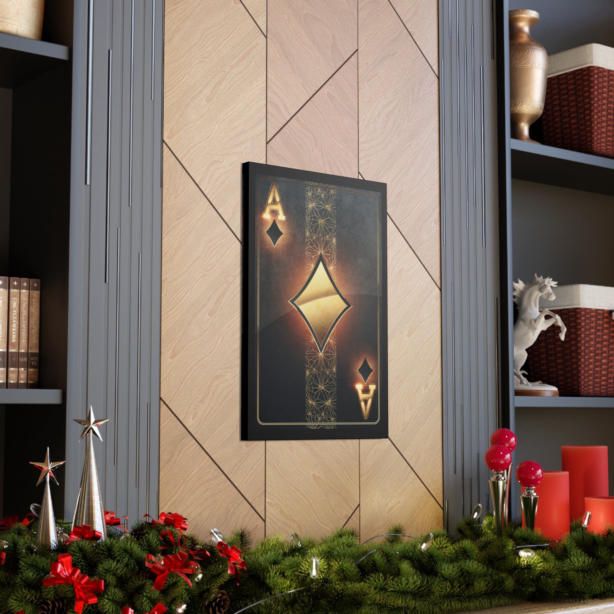 Black Gold Ace Of Diamonds Playing Card Canvas Wall Art for Home Decor Ready-to-Hang-Express Your Love Gifts