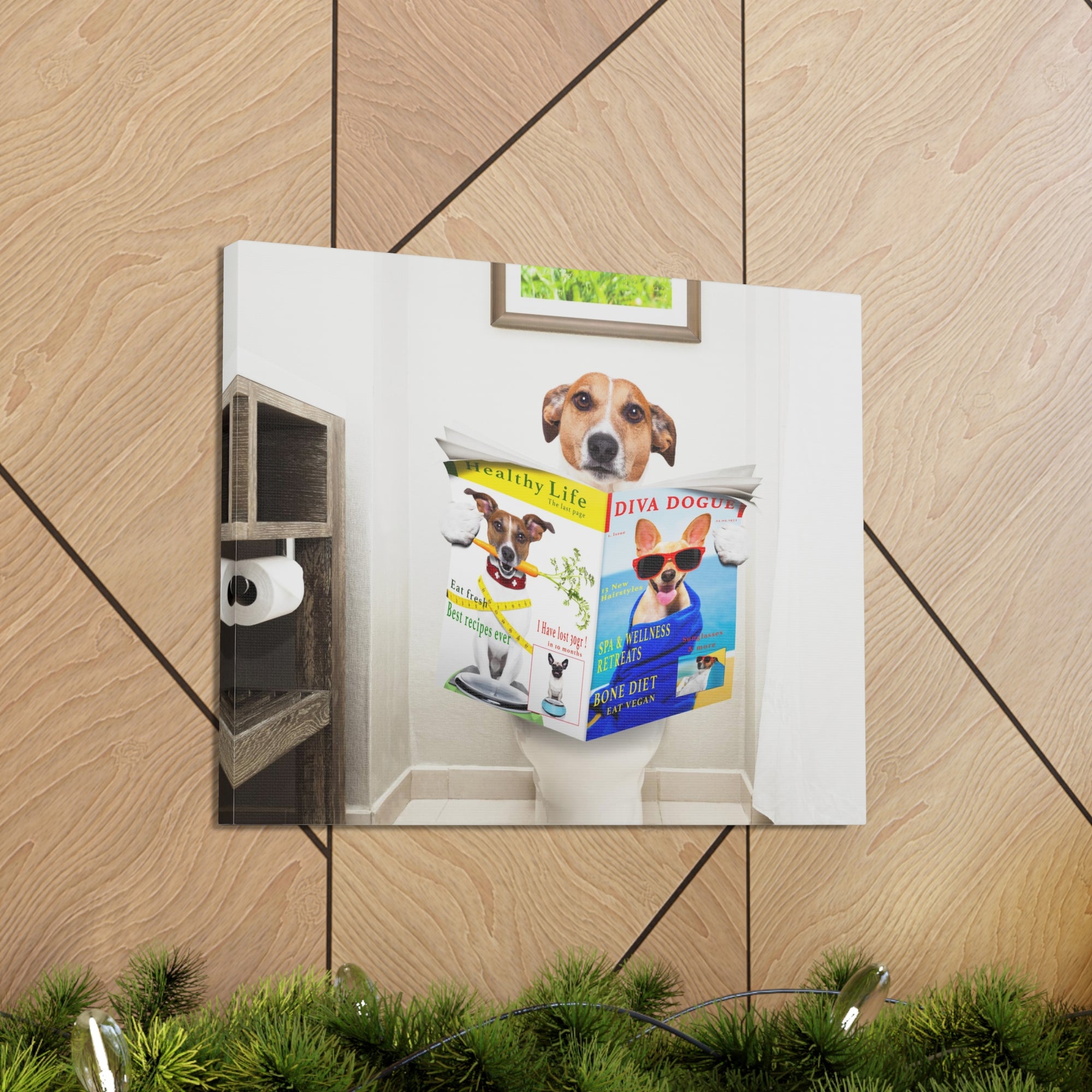 Jack Russell Terrier Reading Magazine On Toilet Funny Canvas Wall Art for Home Decor Ready-to-Hand-Express Your Love Gifts