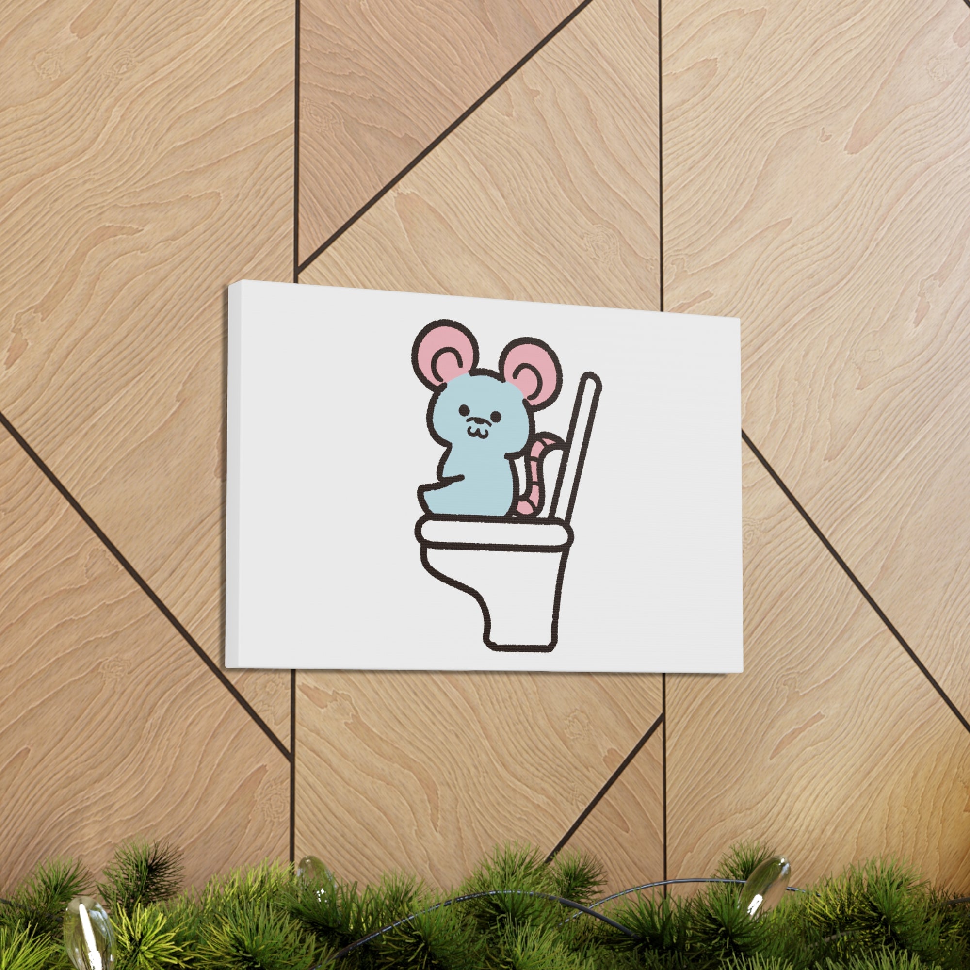 Cartoon Mouse Sitting On Toilet Funny Canvas Wall Art for Home Decor Ready-to-Hand-Express Your Love Gifts