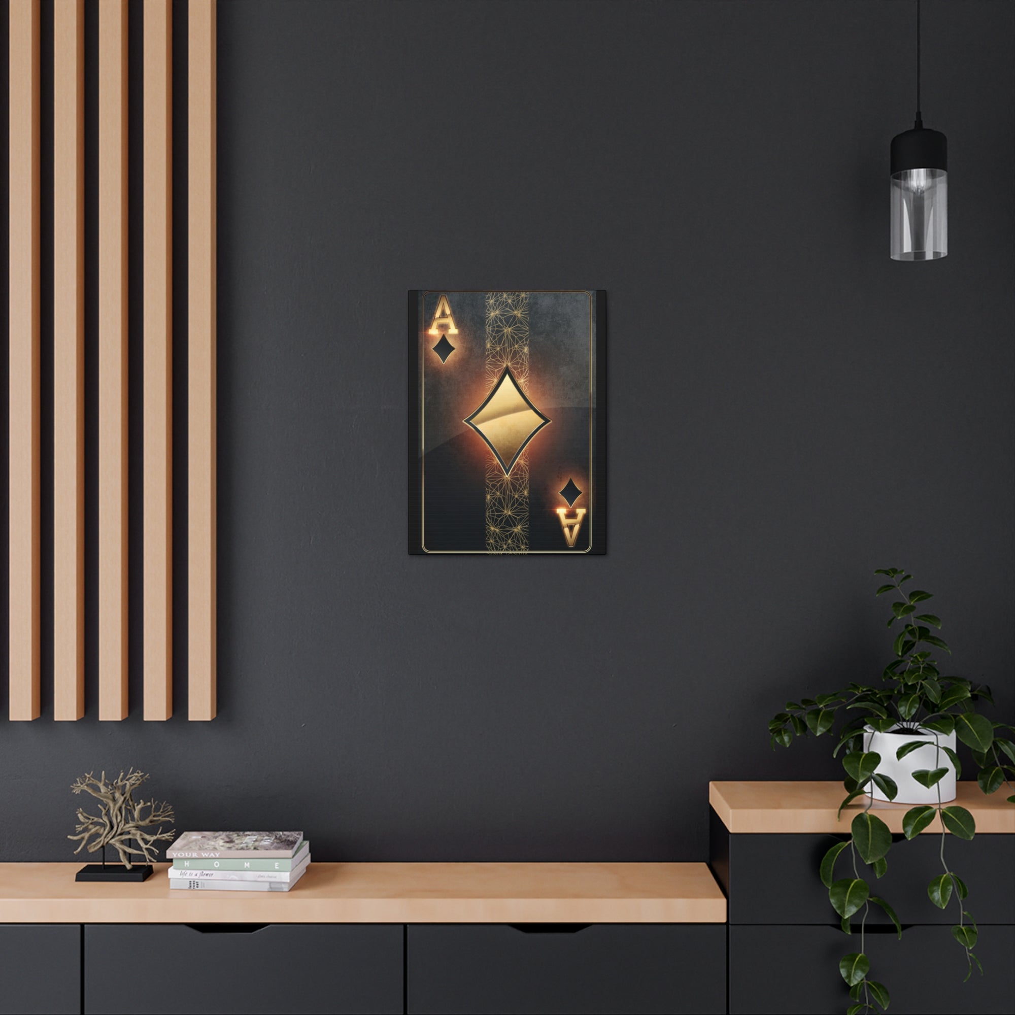 Black Gold Ace Of Diamonds Playing Card Canvas Wall Art for Home Decor Ready-to-Hang-Express Your Love Gifts