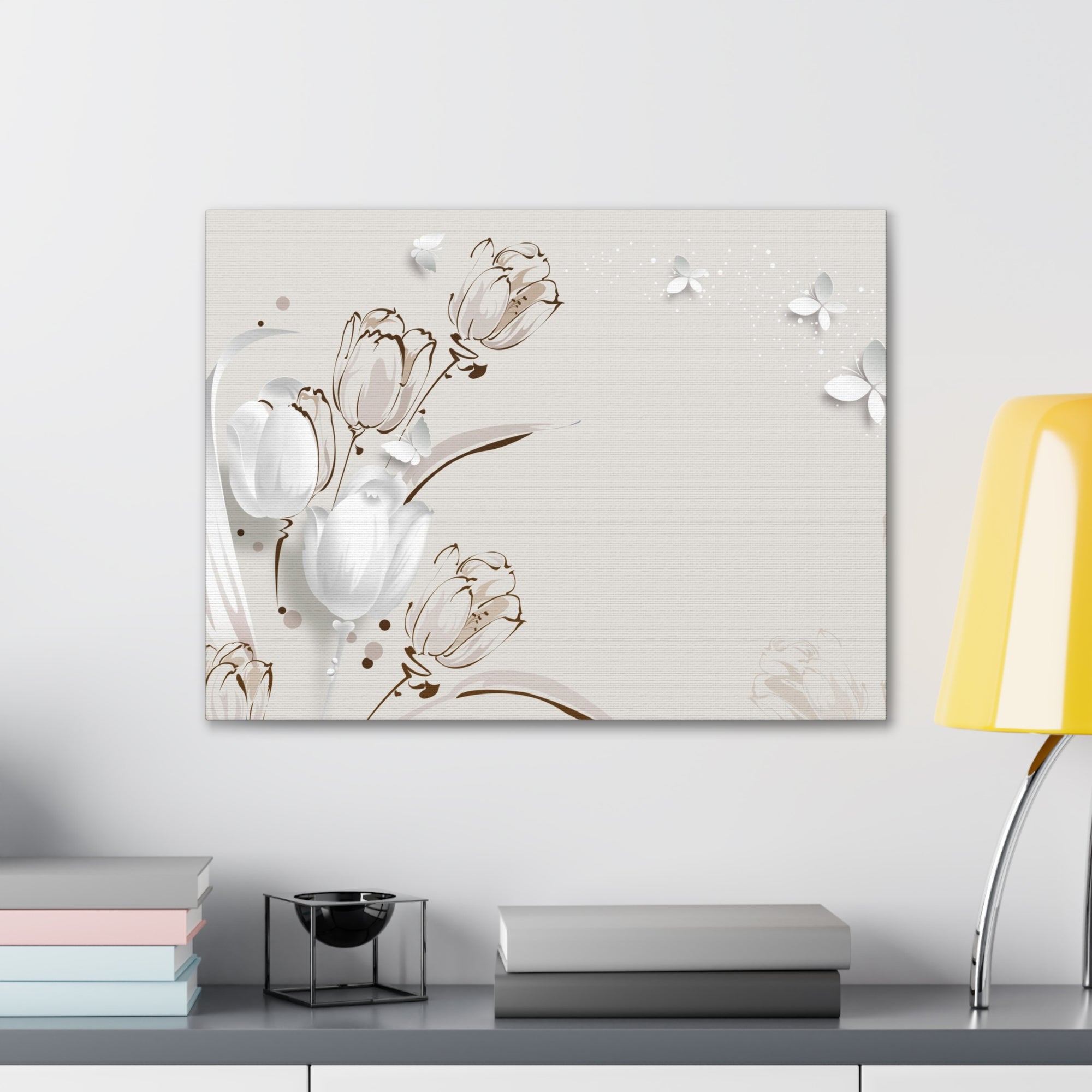 3D Butterflies And Beautiful Tulips Flower Canvas Wall Art for Home Decor Ready-to-Hang-Express Your Love Gifts