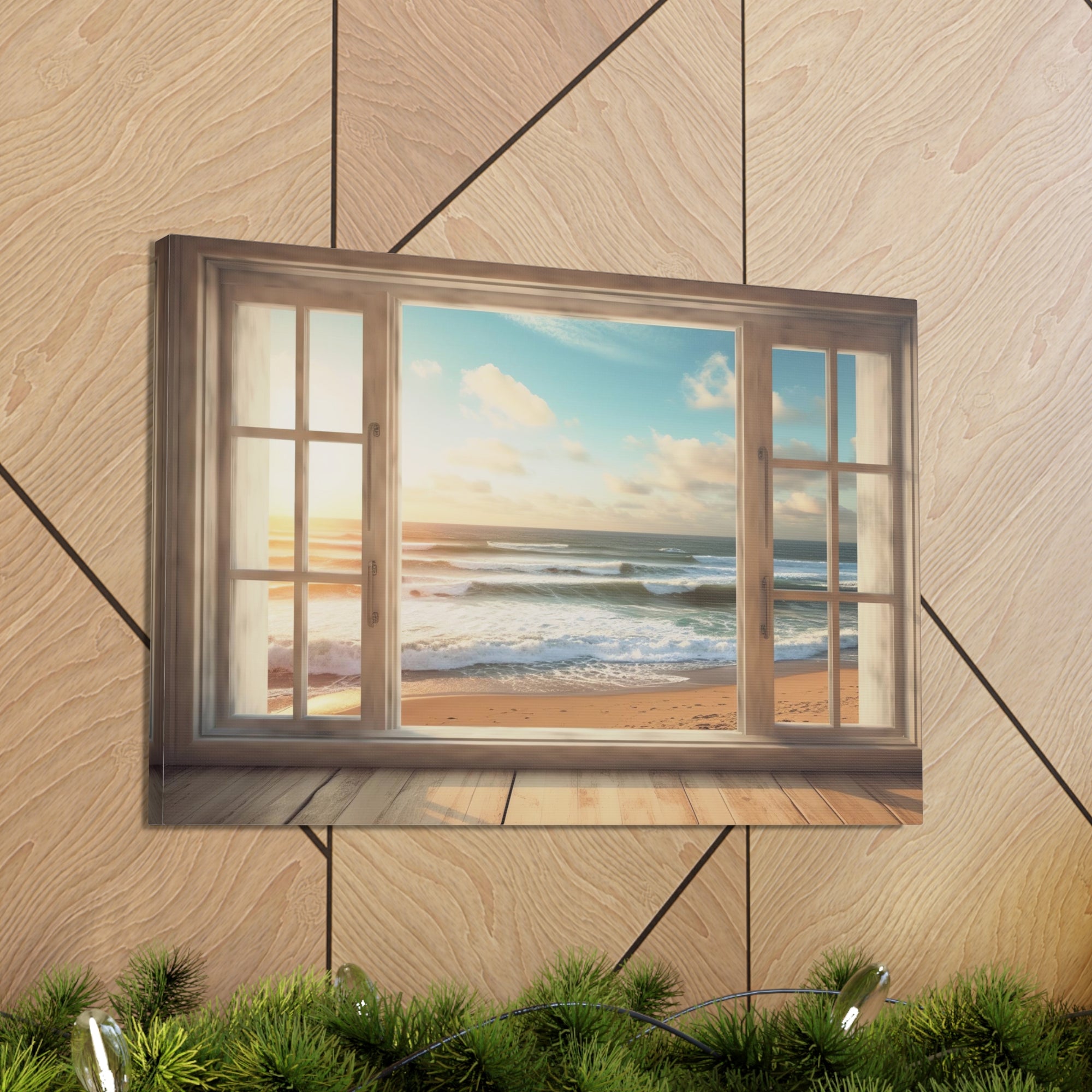 Beautiful Ocean View Window Luxury Ocean Canvas Wall Art for Home Decor Ready-to-Hang-Express Your Love Gifts