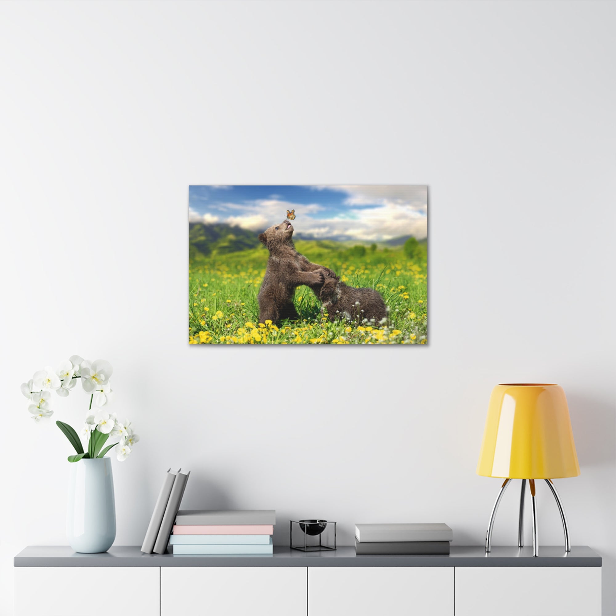 Black Bears in The Spring Nature Wilderness Photography Canvas Wall Art for Home Decor Ready-to-Hang-Express Your Love Gifts