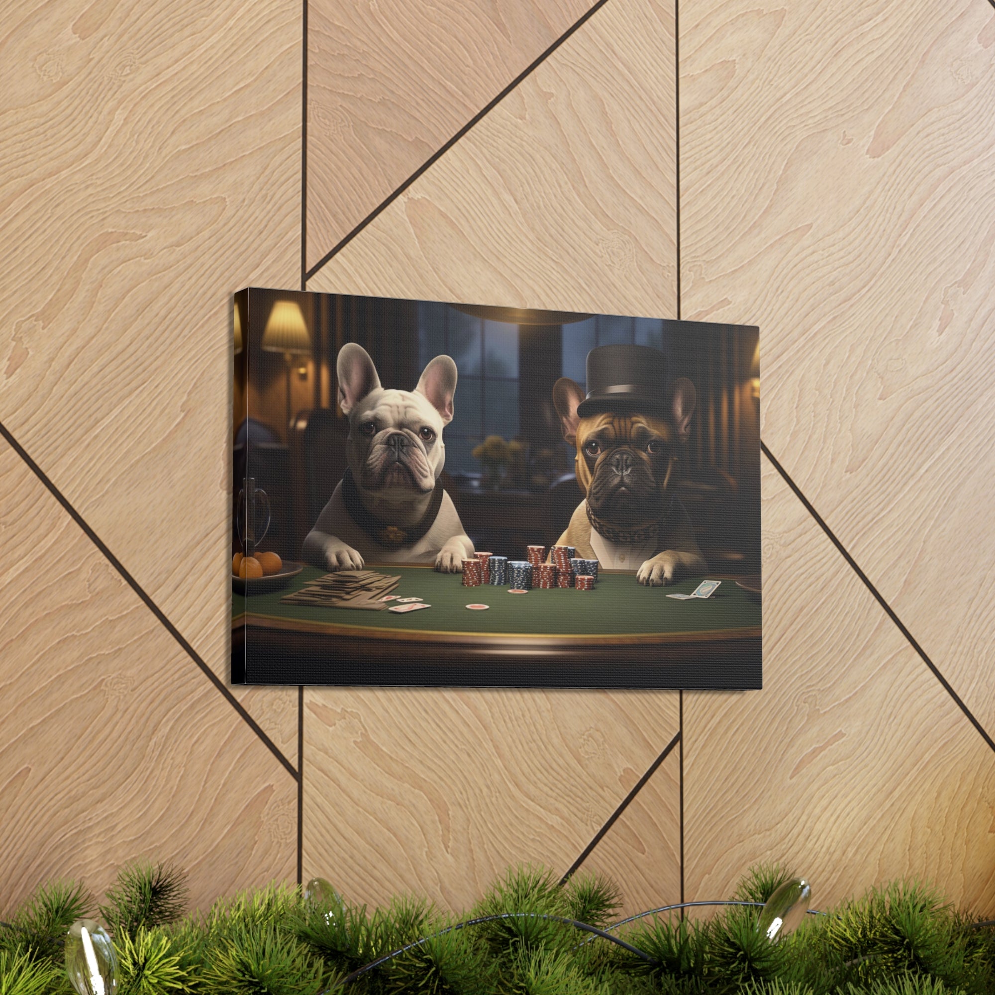 French Bulldogs Playing Poker Animals Playing Card Canvas Wall Art for Home Decor Ready-to-Hang-Express Your Love Gifts