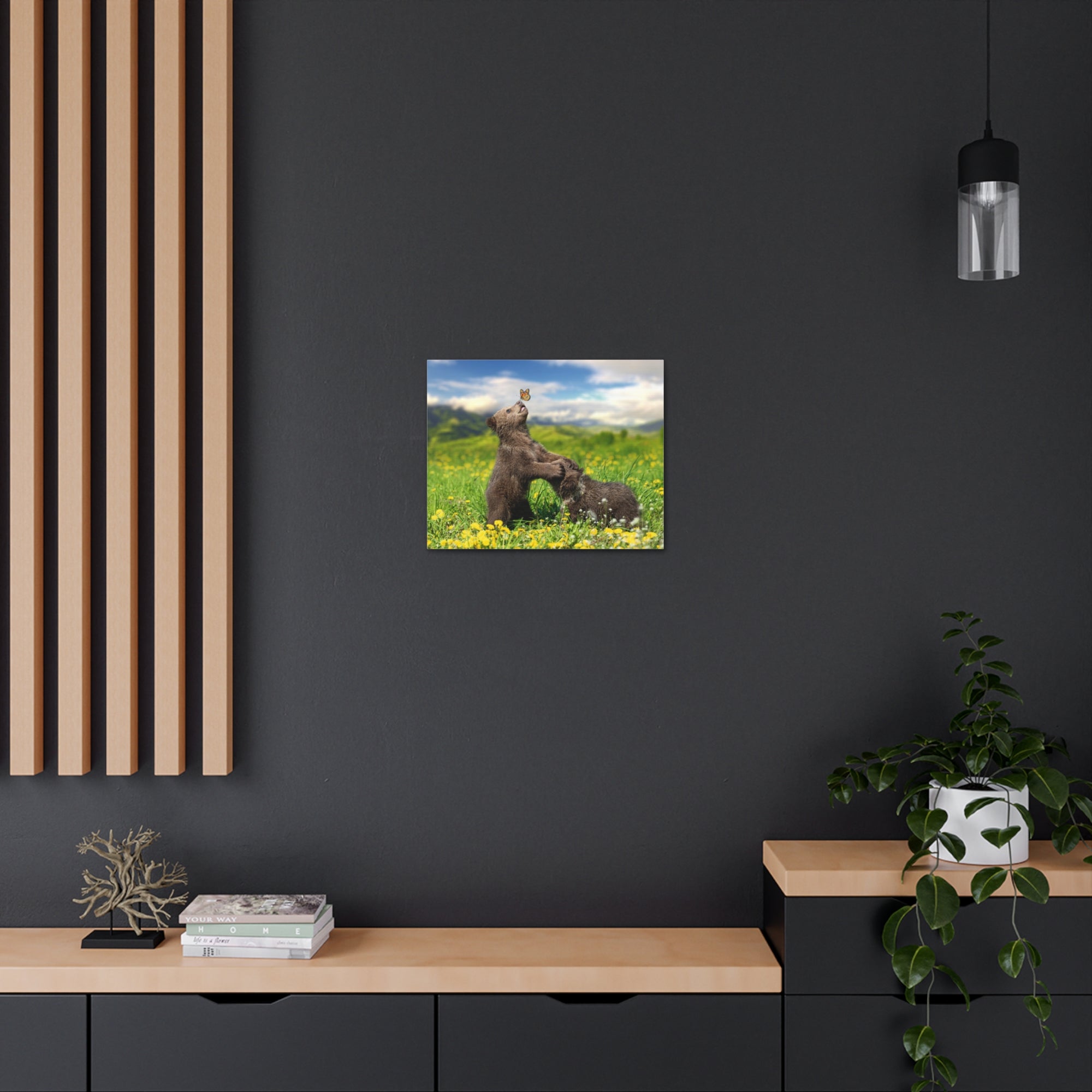 Black Bears in The Spring Nature Wilderness Photography Canvas Wall Art for Home Decor Ready-to-Hang-Express Your Love Gifts