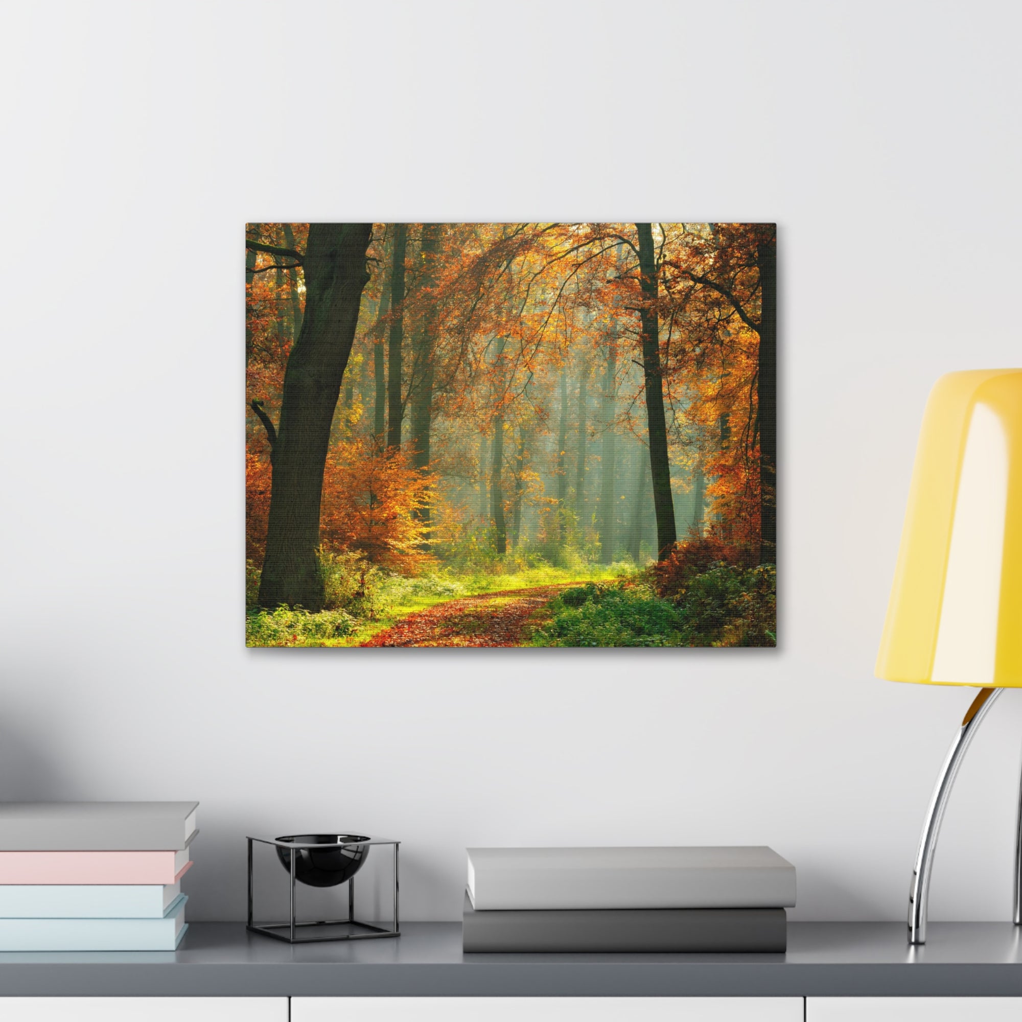 Autumn Tree Trail Forest Nature Wilderness Photography Canvas Wall Art for Home Decor Ready-to-Hang-Express Your Love Gifts