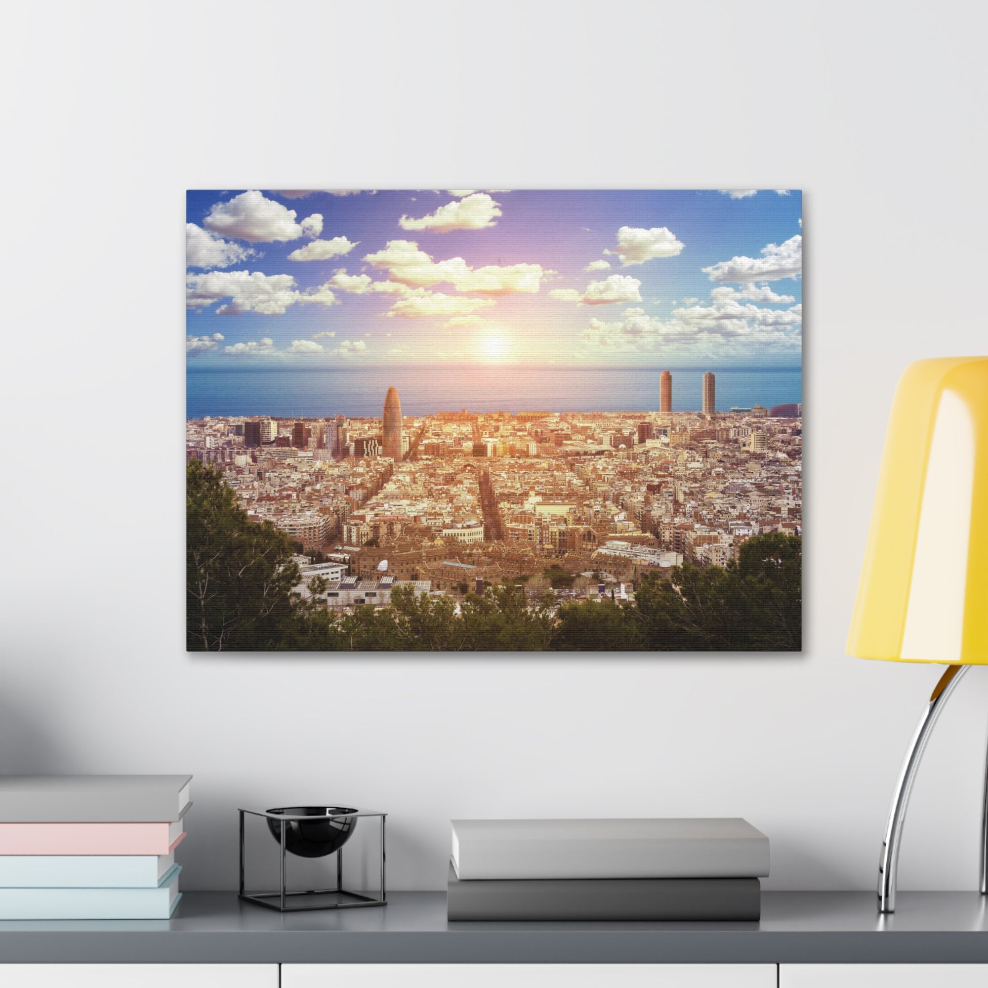 Barcelona Daytime Skyline Canvas Artwork High-Quality Breathtaking Stunning Cityscape for Home Decor Ready to Hang-Express Your Love Gifts