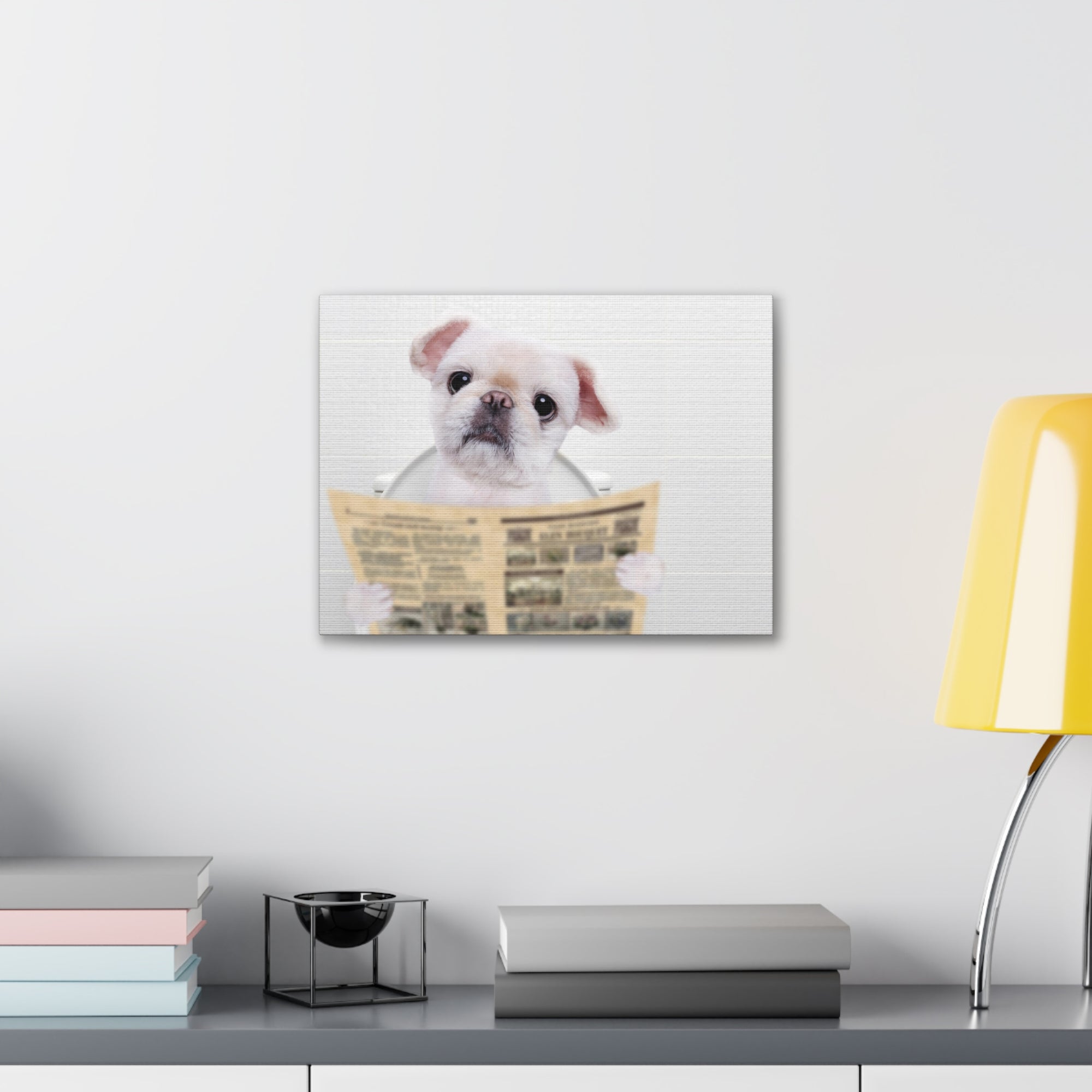 Cute Dog Reading Newspaper On Toilet Funny Canvas Wall Art for Home Decor Ready-to-Hand-Express Your Love Gifts