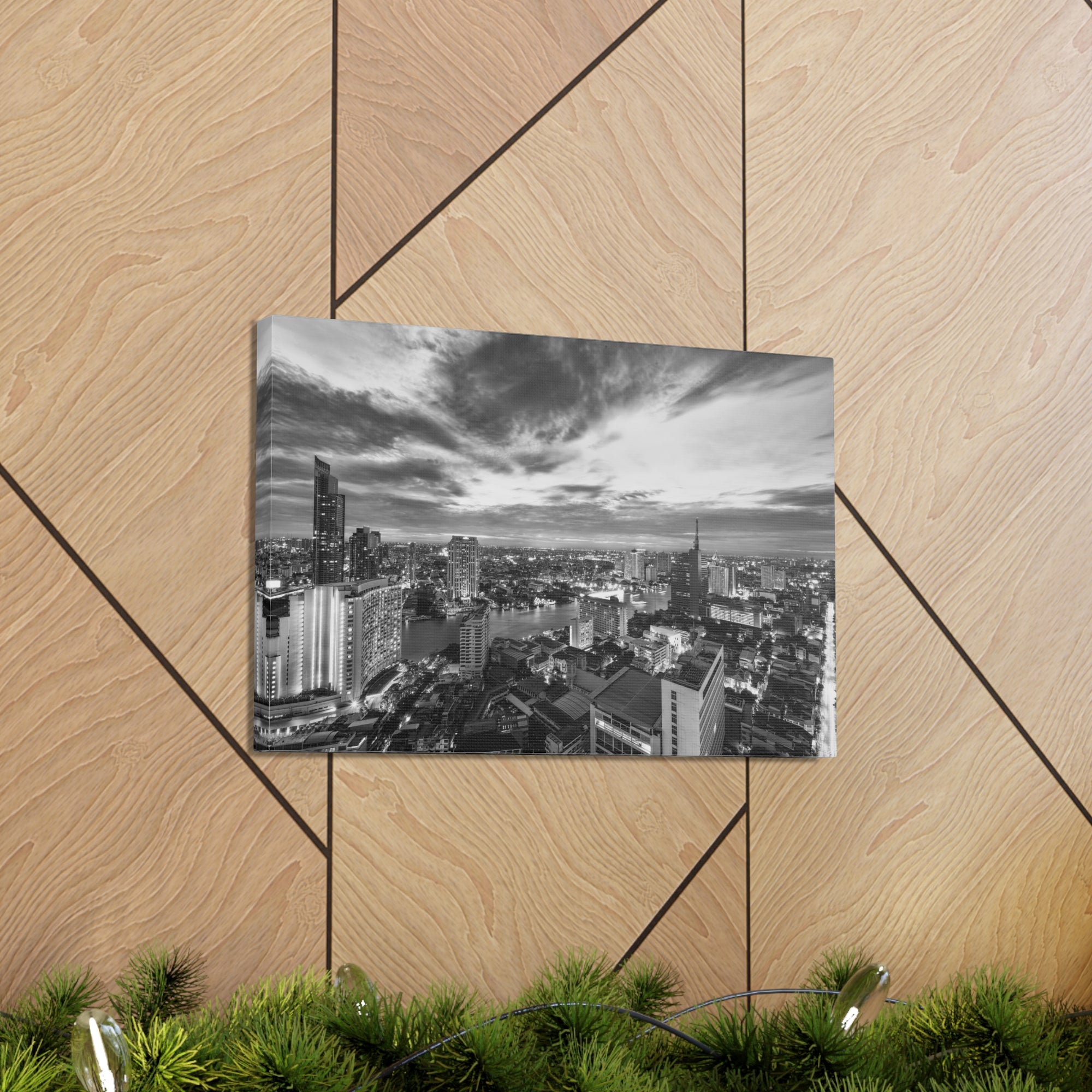 Bangkok Black And White Skyline Canvas Artwork High-Quality Breathtaking Stunning Cityscape for Home Decor Ready to Hang-Express Your Love Gifts