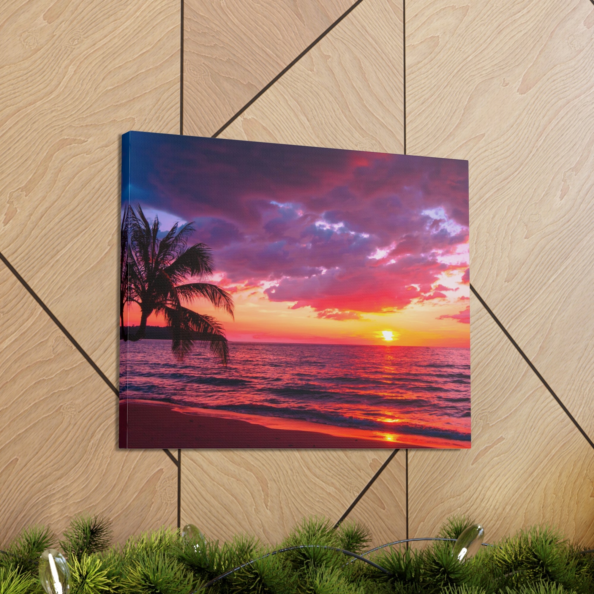 Beautiful Sunset Tropical Beach Ocean Canvas Wall Art for Home Decor Ready-to-Hang-Express Your Love Gifts