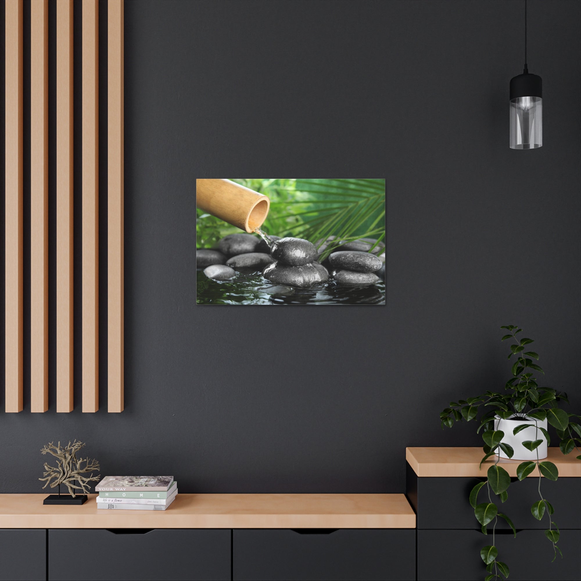 Bamboo Fountain with Stones Forest Floral Nature Photography Canvas Wall Art for Home Decor Ready-to-Hang-Express Your Love Gifts