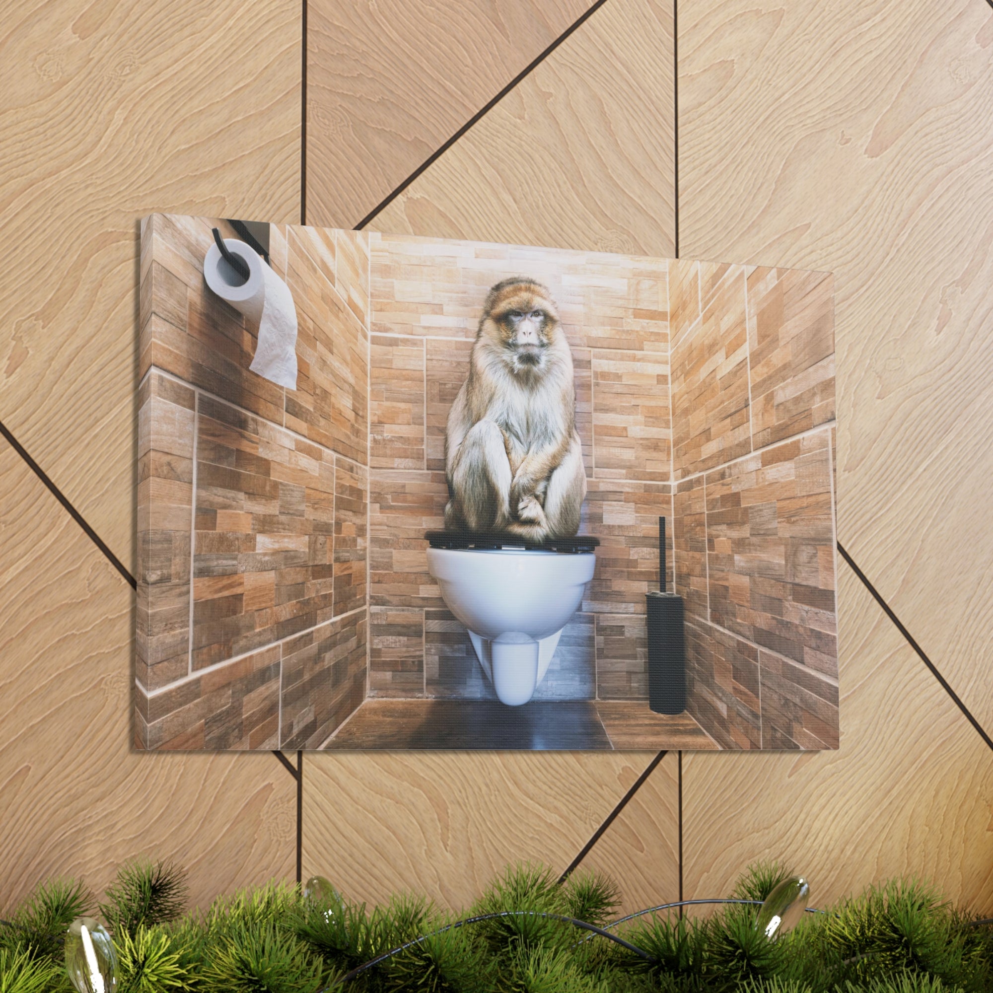 Macaque Ape Sitting On Toilet Funny Canvas Wall Art for Home Decor Ready-to-Hand-Express Your Love Gifts