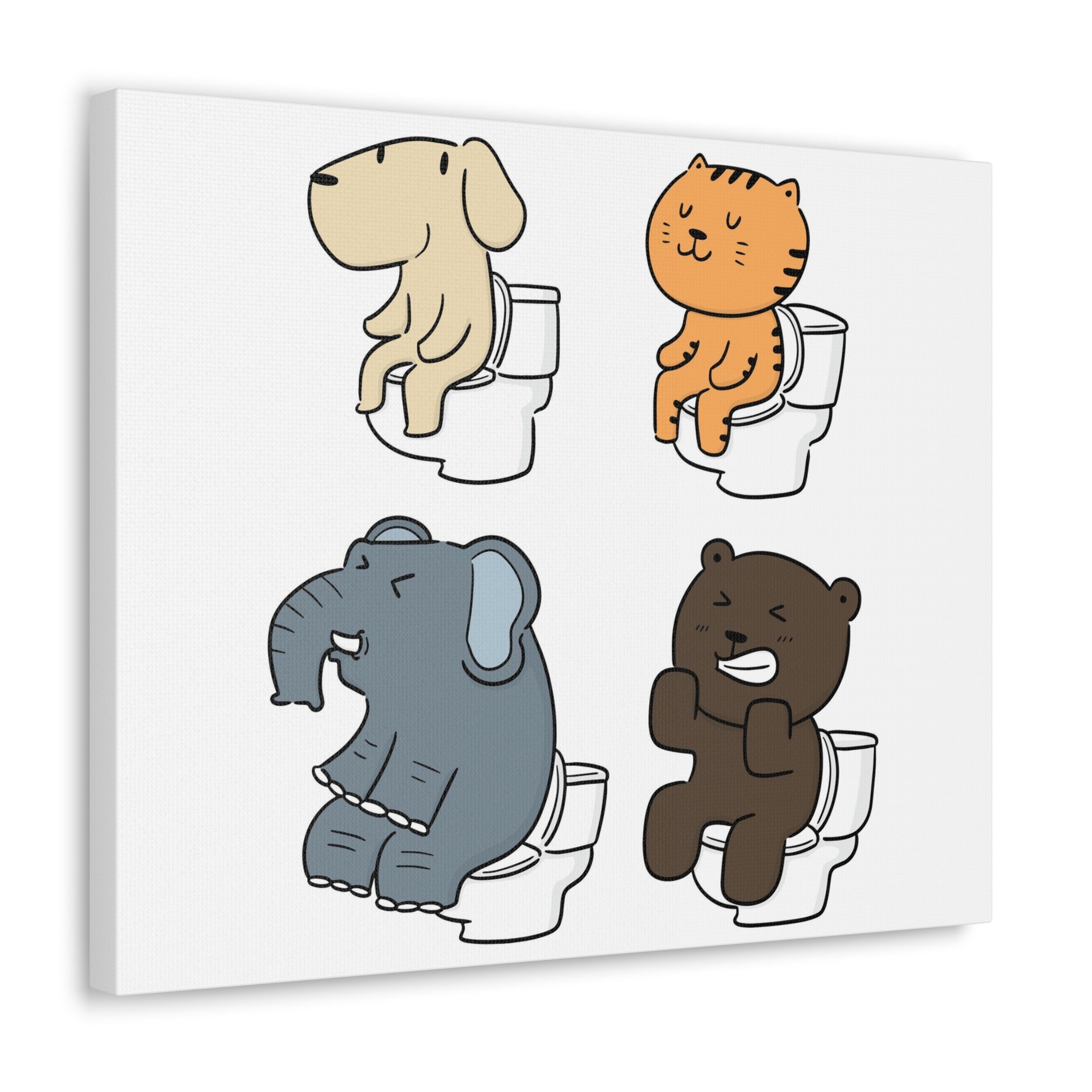 Set Of Animals Sitting On Toilet Funny Canvas Wall Art for Home Decor Ready-to-Hand-Express Your Love Gifts