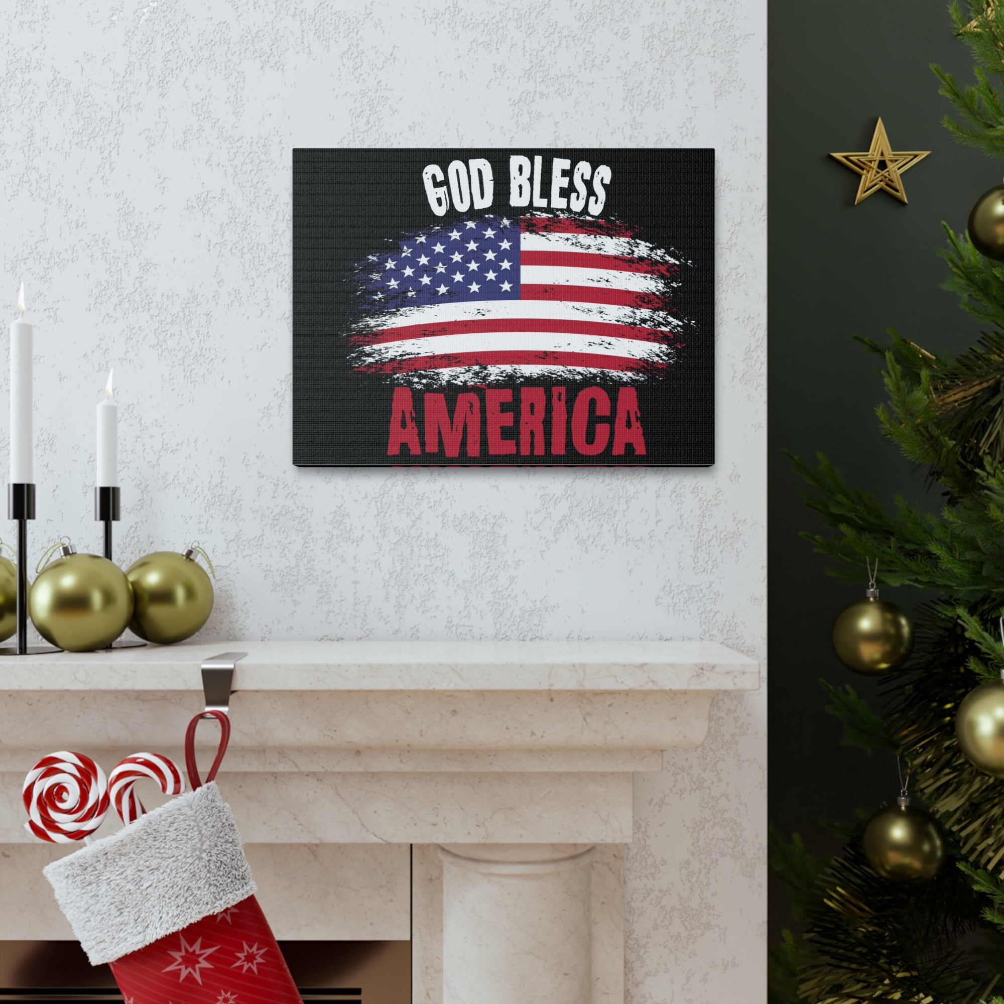God Bless America On Black Background Canvas Wall Art for Home Decor Ready-to-Hang-Express Your Love Gifts