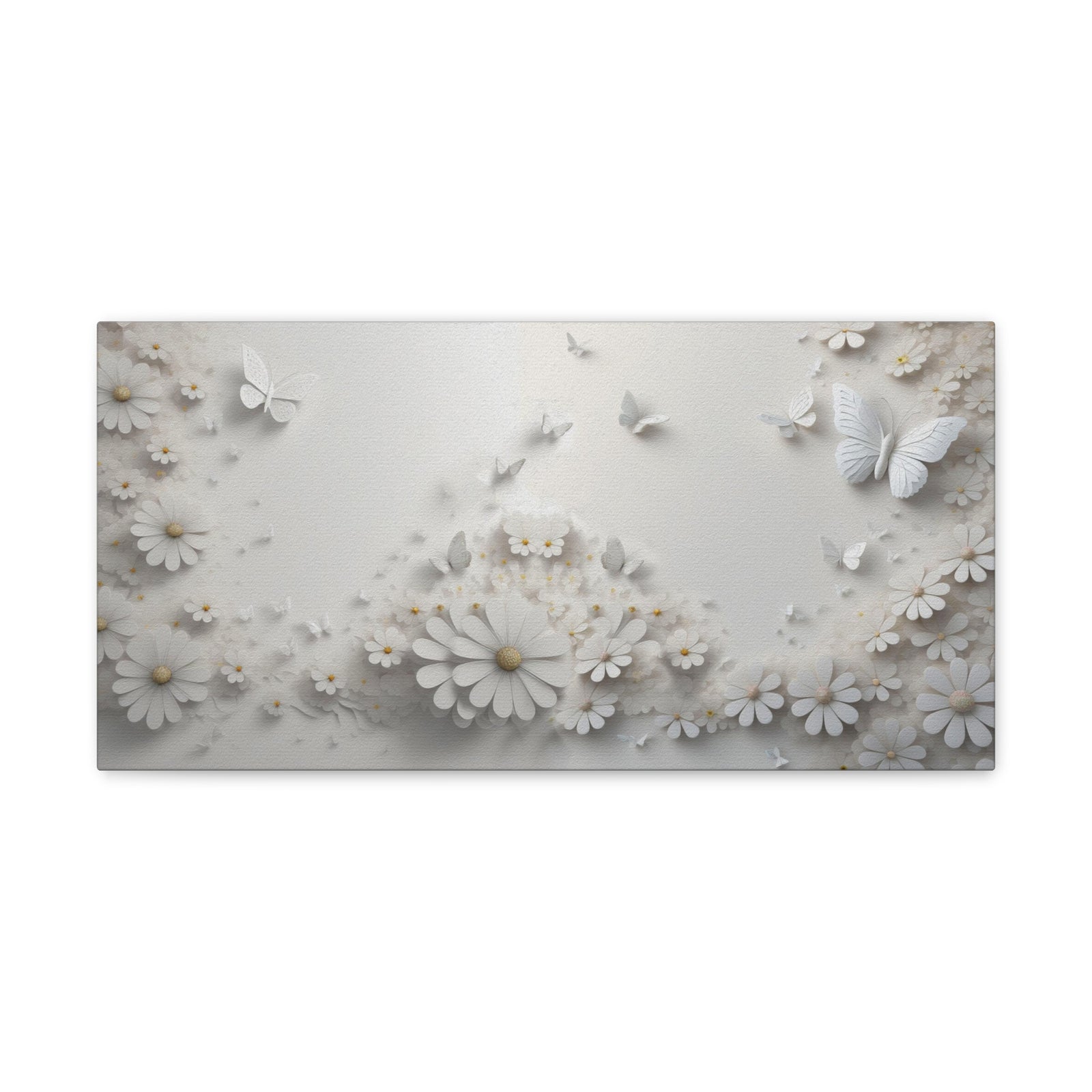 Abstract 3D White Background With Small And Large Flowers And Butterflies Oil Painting Canvas Wall Art for Home Decor Ready-to-Hang-Express Your Love Gifts