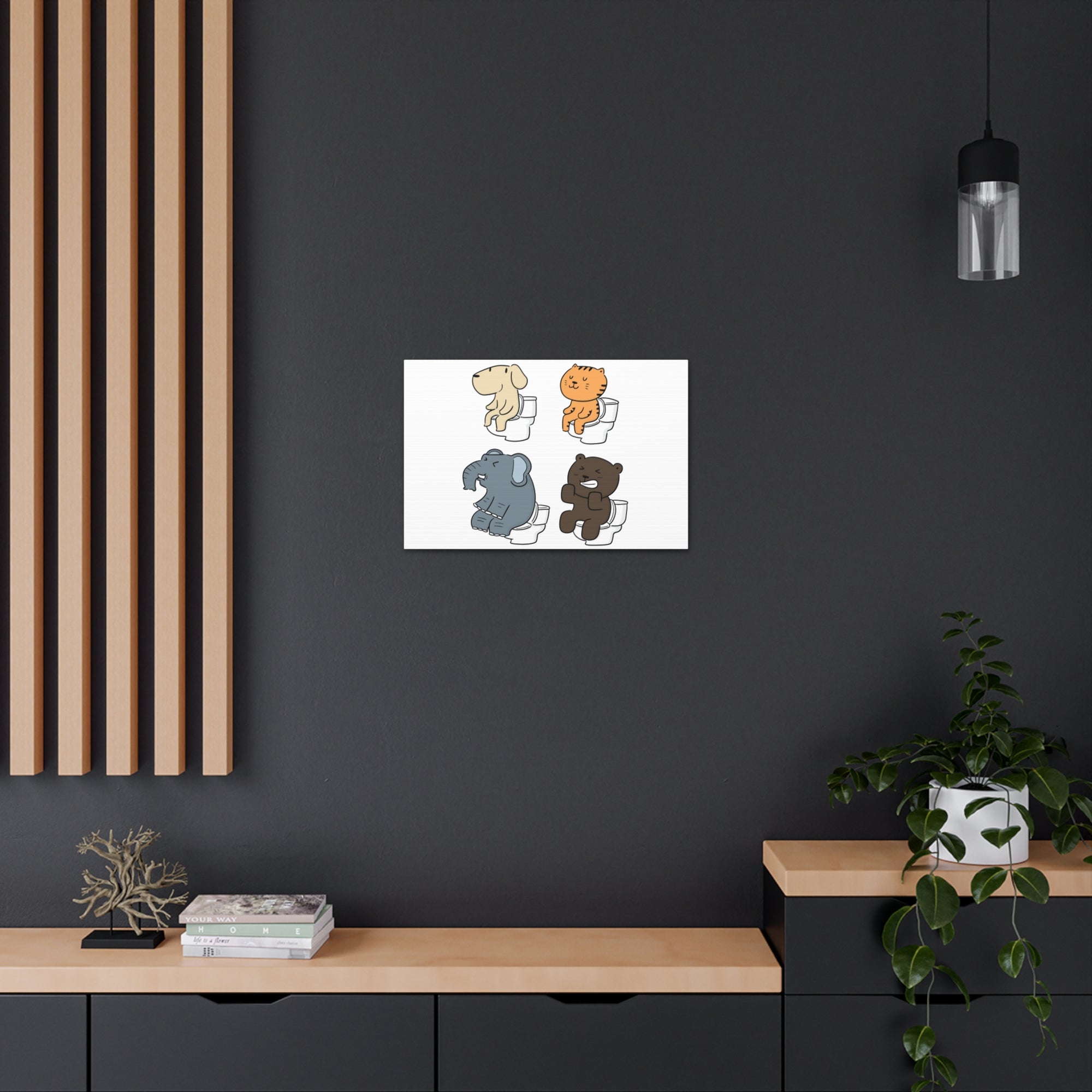 Set Of Animals Sitting On Toilet Funny Canvas Wall Art for Home Decor Ready-to-Hand-Express Your Love Gifts