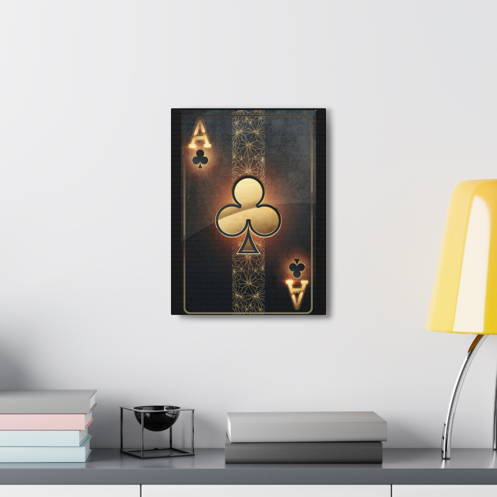 Black And Golden Ace Of Clubs Poker Playing Card Canvas Wall Art for Home Decor Ready-to-Hang-Express Your Love Gifts