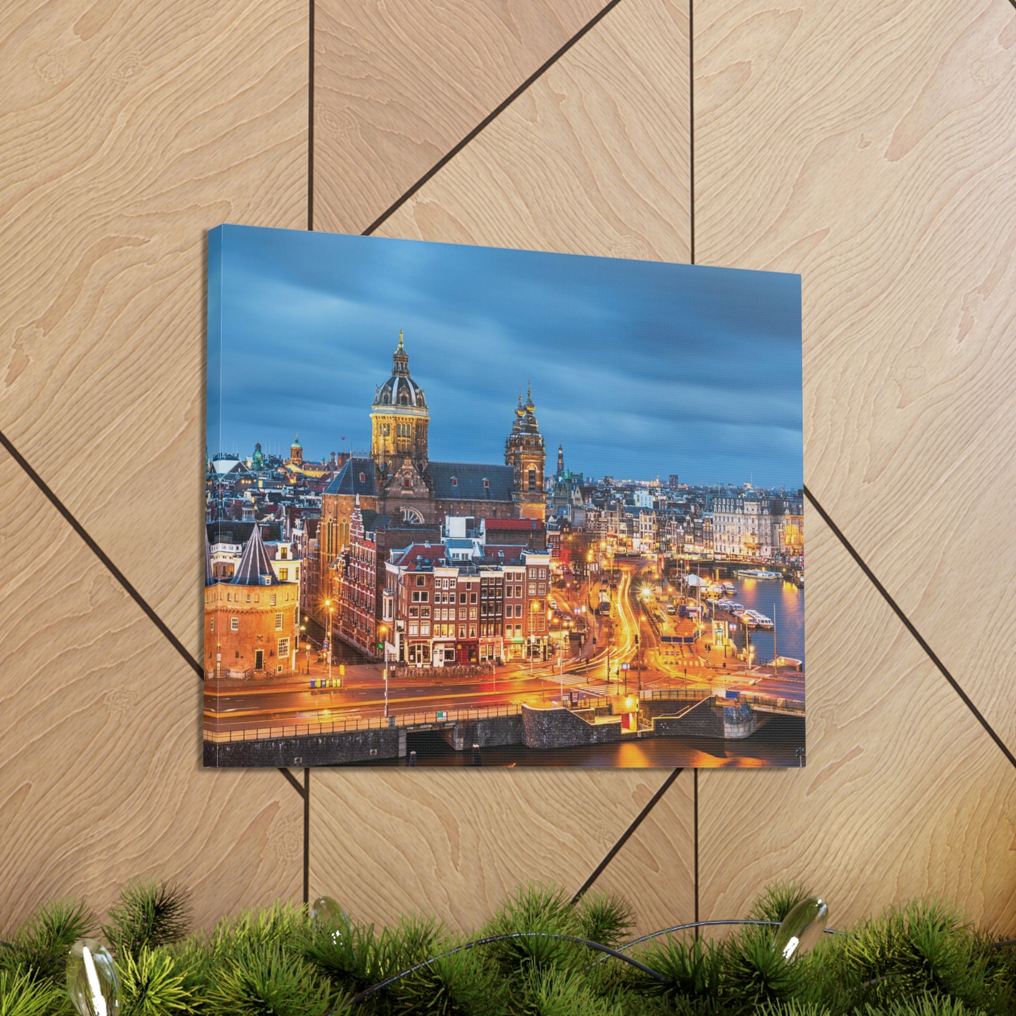 Amsterdam Night Skyline Canvas Artwork High-Quality Breathtaking Stunning Cityscape for Home Decor Ready to Hang-Express Your Love Gifts