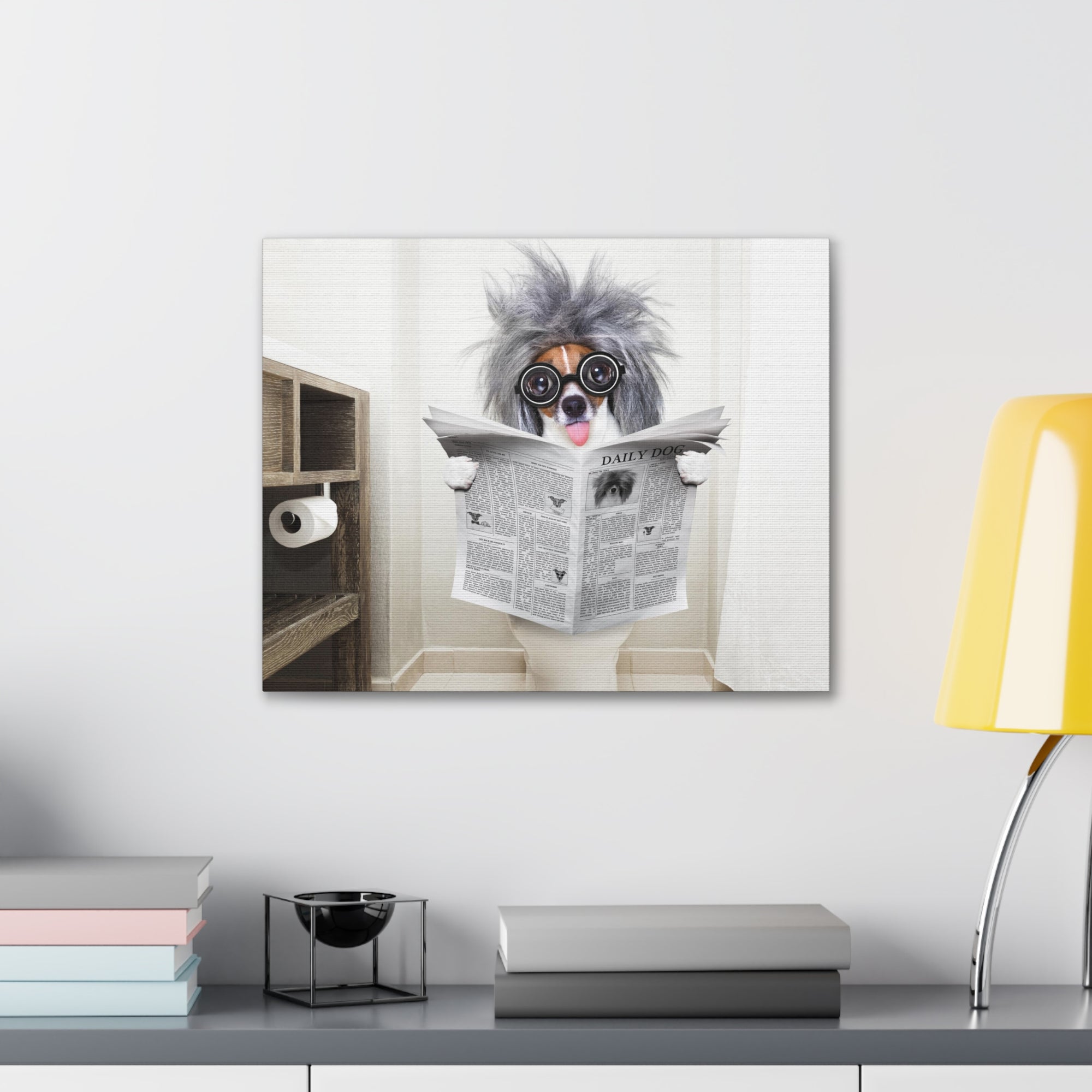 Smart Dumb Jack Russell Terrier Reading Newspaper On Toilet Funny Canvas Wall Art for Home Decor Ready-to-Hand-Express Your Love Gifts