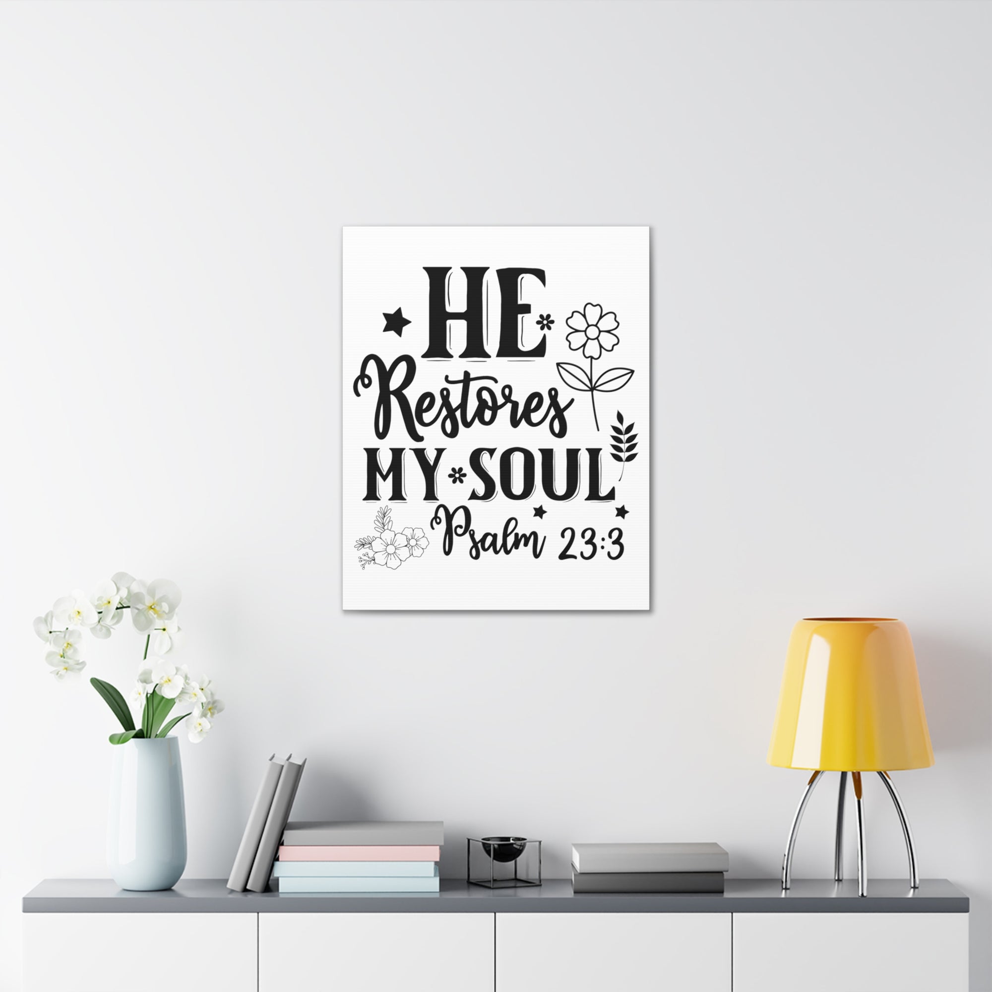 Scripture Walls Psalm 23:3 He Restores My Soul Bible Verse Canvas Christian Wall Art Ready to Hang Unframed-Express Your Love Gifts