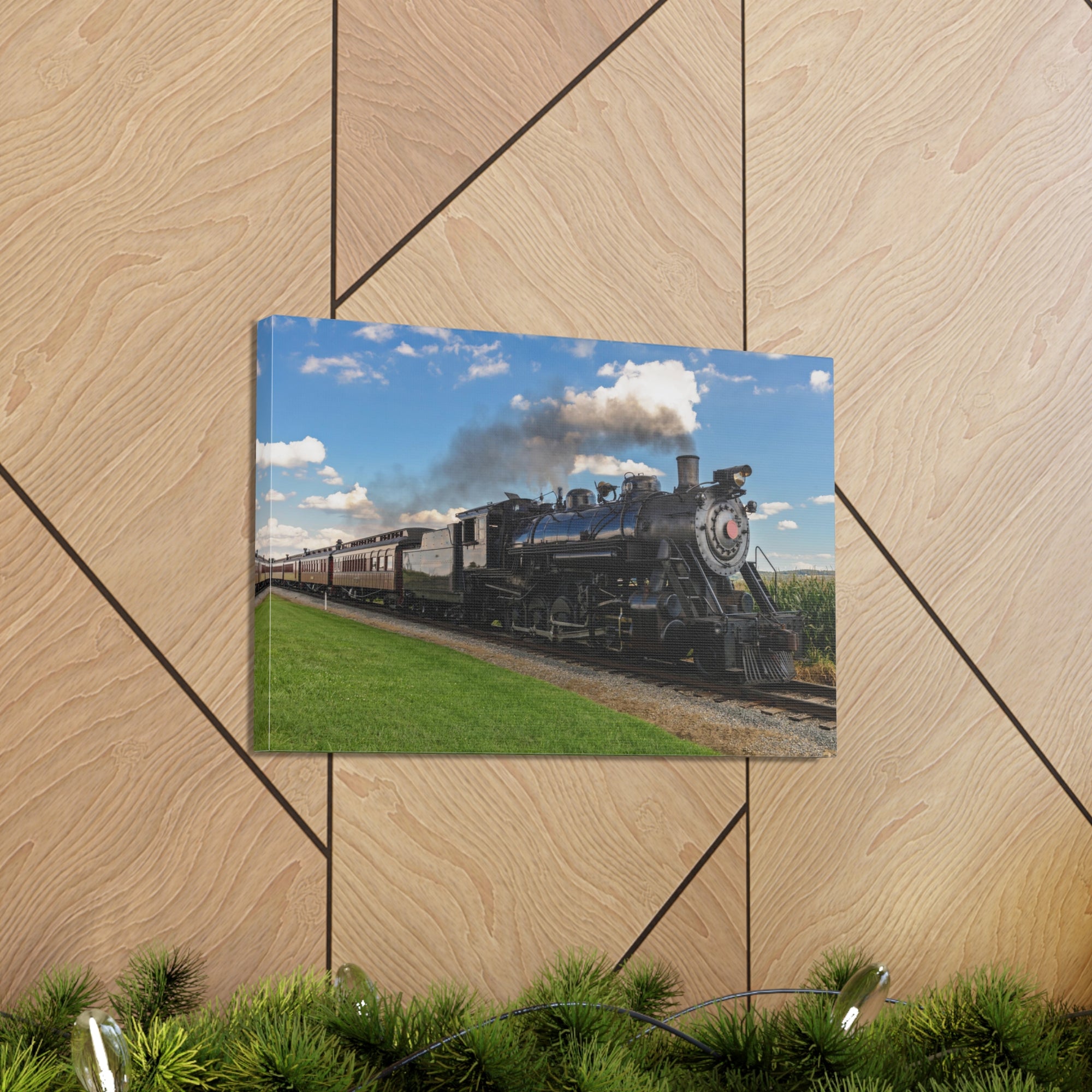 Steam Train With Black Smoke Nature Wilderness Photography Canvas Wall Art for Home Decor Ready-to-Hang-Express Your Love Gifts