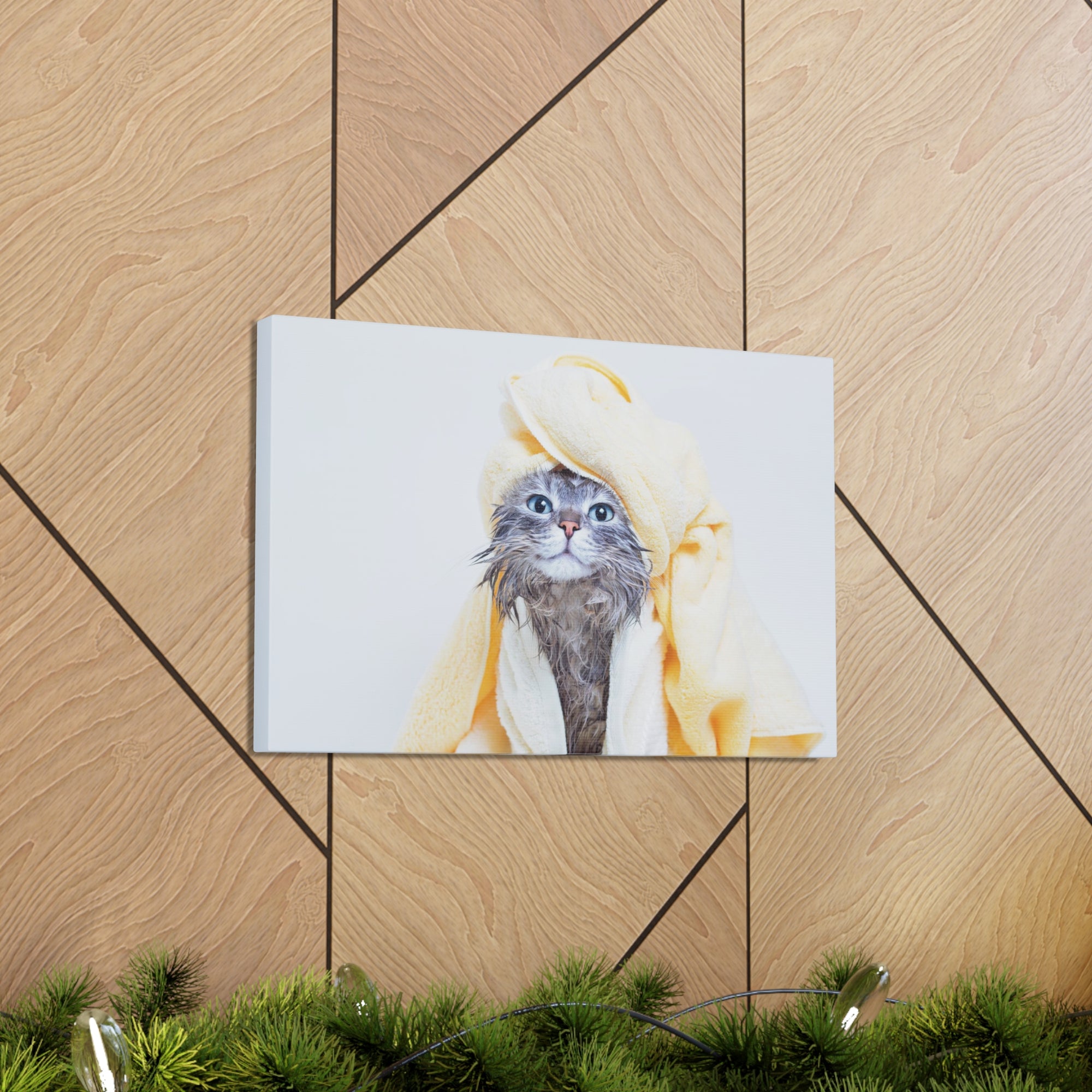 Funny Tabby Cat Bathee Canvas Wall Art for Home Decor Ready-to-Hang-Express Your Love Gifts