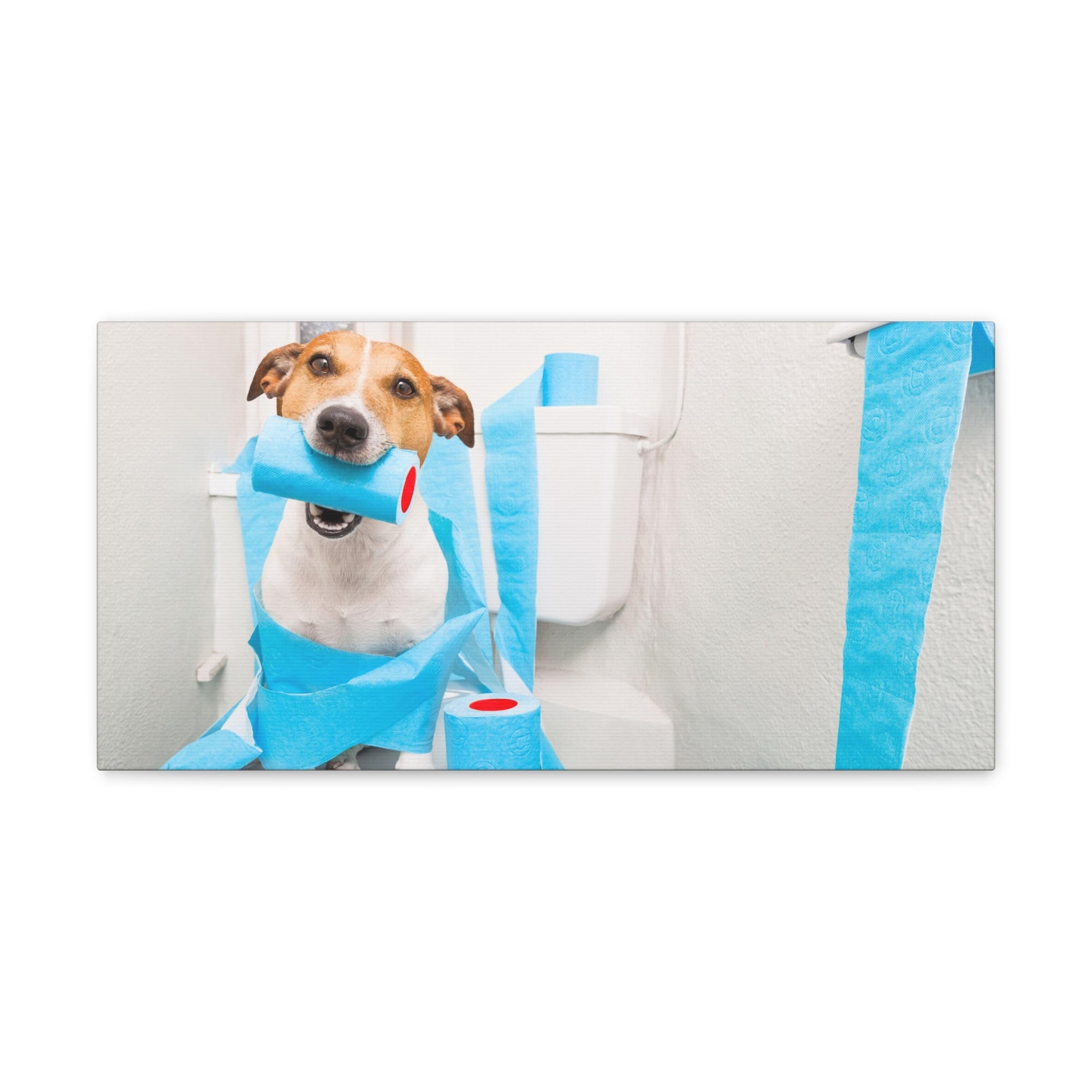 Jack Russell Terrier Sitting On Toilet Funny Canvas Wall Art for Home Decor Ready-to-Hand-Express Your Love Gifts