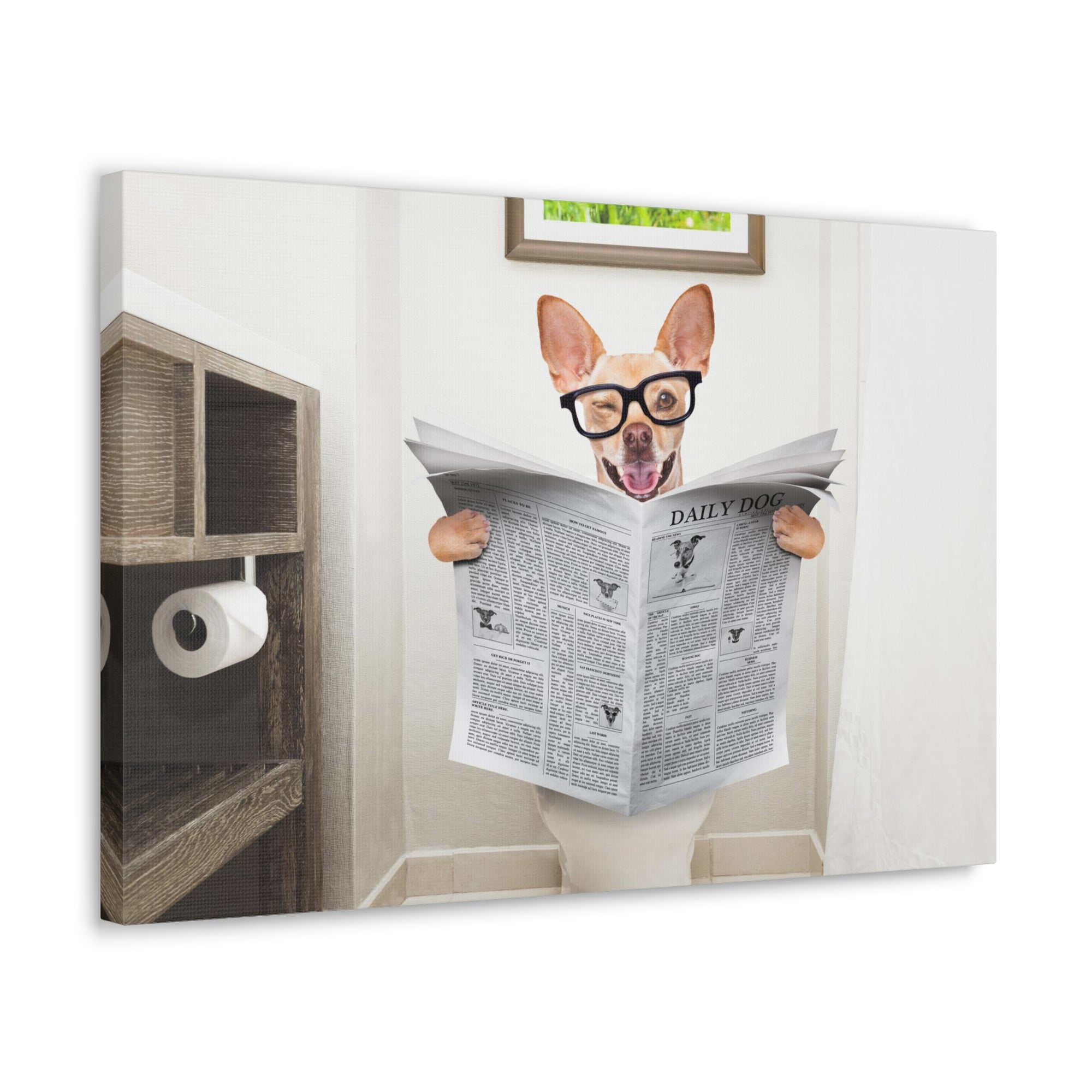 Funny Chihuahua Reading Newspaper On Toilet Funny Canvas Wall Art for Home Decor Ready-to-Hand-Express Your Love Gifts