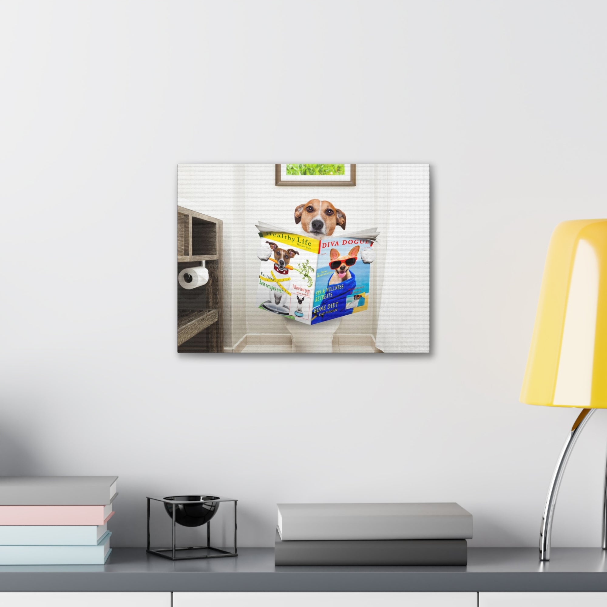 Jack Russell Terrier Reading Magazine On Toilet Funny Canvas Wall Art for Home Decor Ready-to-Hand-Express Your Love Gifts