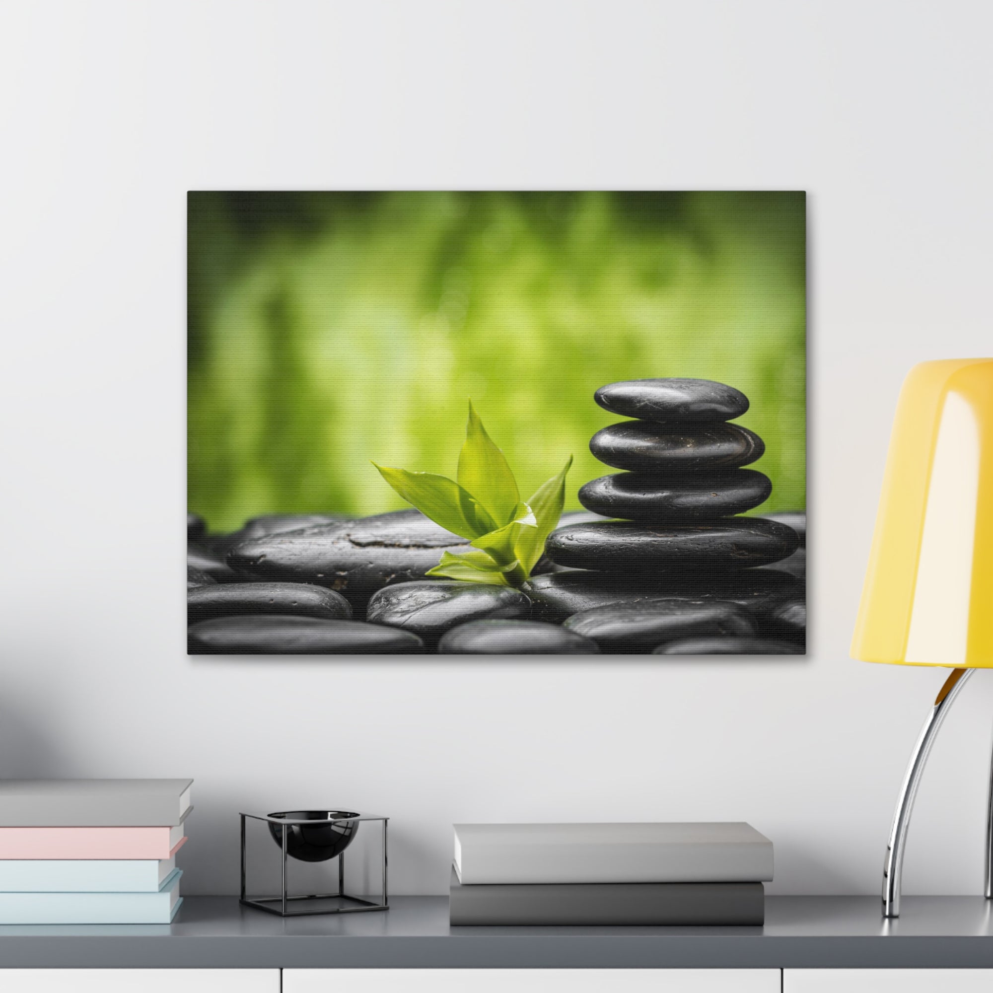 Basalt Stones and Bamboo Forest Floral Nature Photography Canvas Wall Art for Home Decor Ready-to-Hang-Express Your Love Gifts