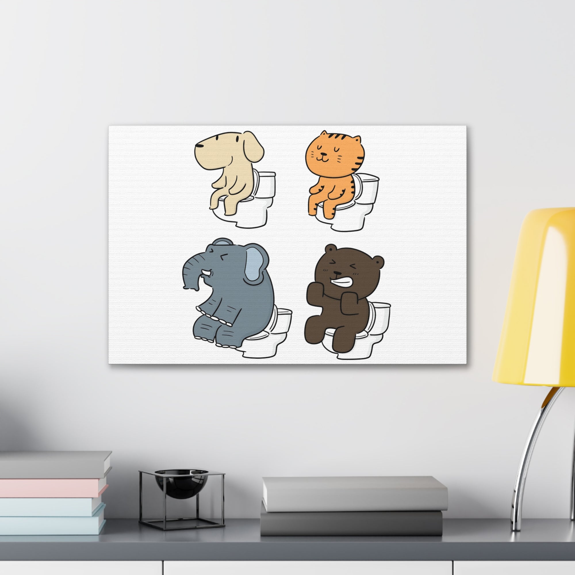 Set Of Animals Sitting On Toilet Funny Canvas Wall Art for Home Decor Ready-to-Hand-Express Your Love Gifts