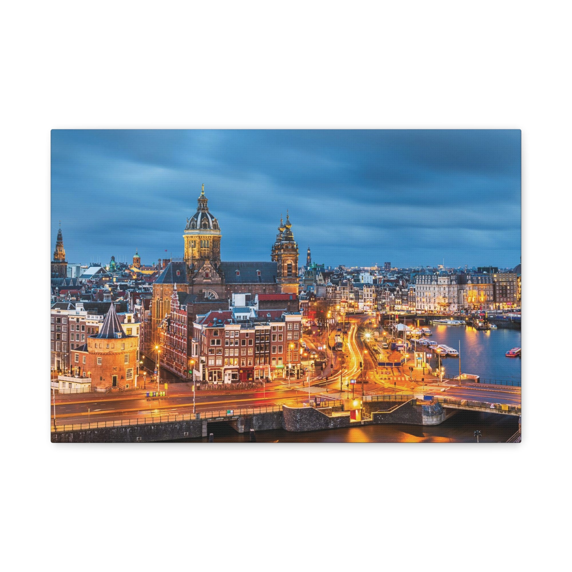 Amsterdam Night Skyline Canvas Artwork High-Quality Breathtaking Stunning Cityscape for Home Decor Ready to Hang-Express Your Love Gifts