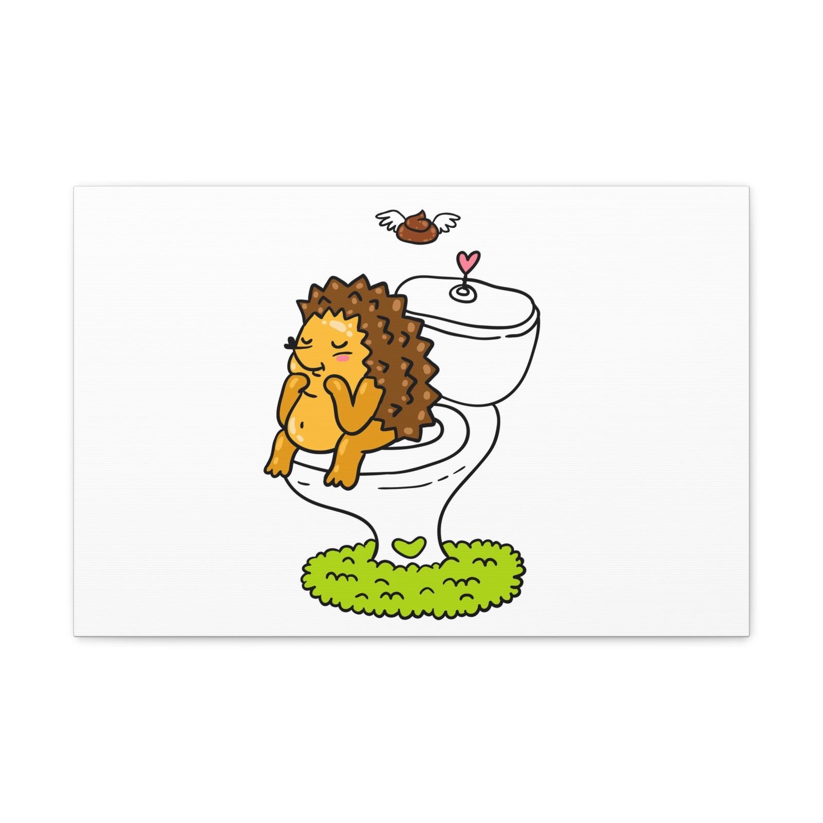 Cute Little Hedgehog Sitting On Toilet Funny Canvas Wall Art for Home Decor Ready-to-Hand-Express Your Love Gifts