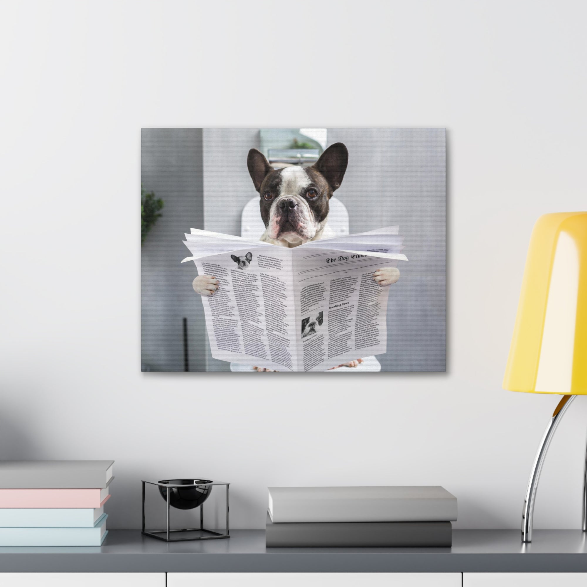 French bulldog Reading Newspaper On Toilet Funny Canvas Wall Art for Home Decor Ready-to-Hand-Express Your Love Gifts