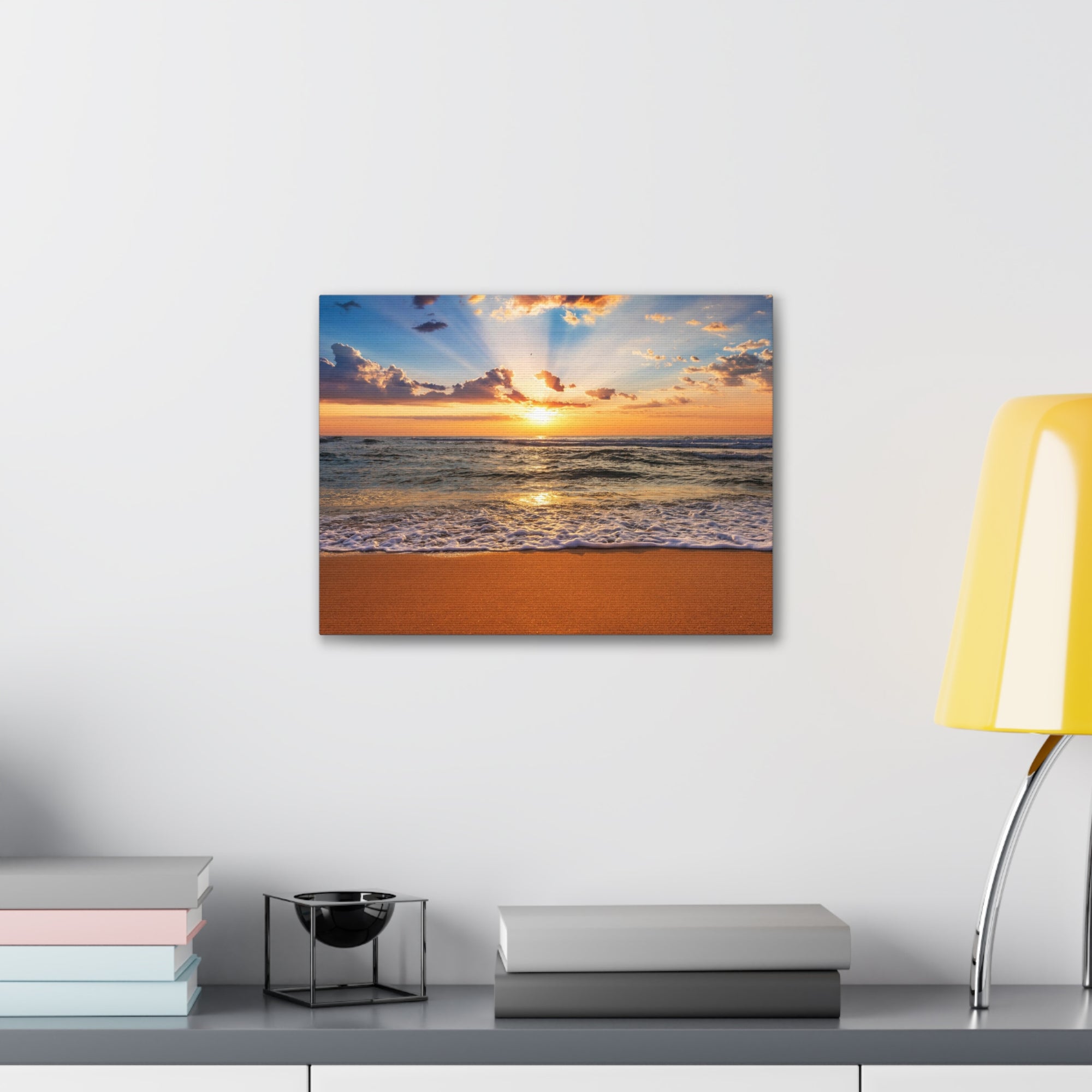 Beach Sunrise Deep Blue Sky Ocean Canvas Wall Art for Home Decor Ready-to-Hang-Express Your Love Gifts