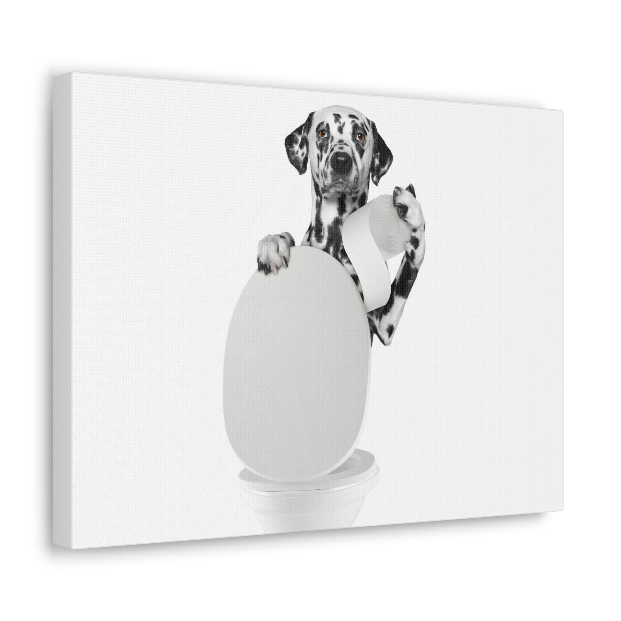 Dalmatian Holding Tissue Sitting On Toilet Funny Canvas Wall Art for Home Decor Ready-to-Hand-Express Your Love Gifts