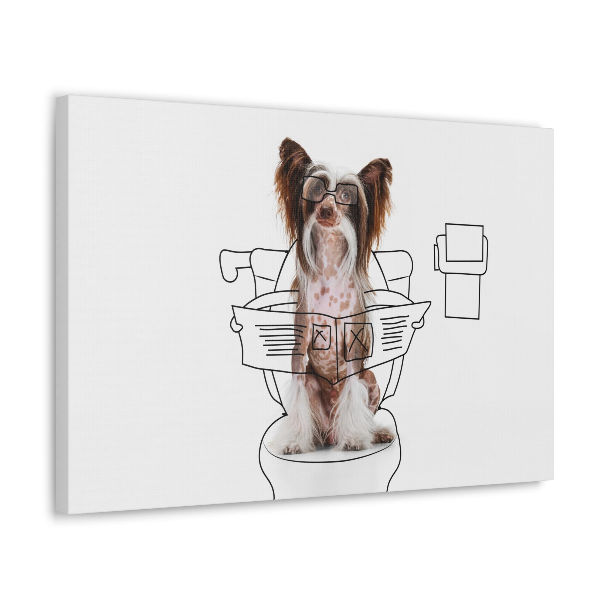 Chinese Crested Reading Newspaper On Toilet Funny Canvas Wall Art for Home Decor Ready-to-Hand-Express Your Love Gifts