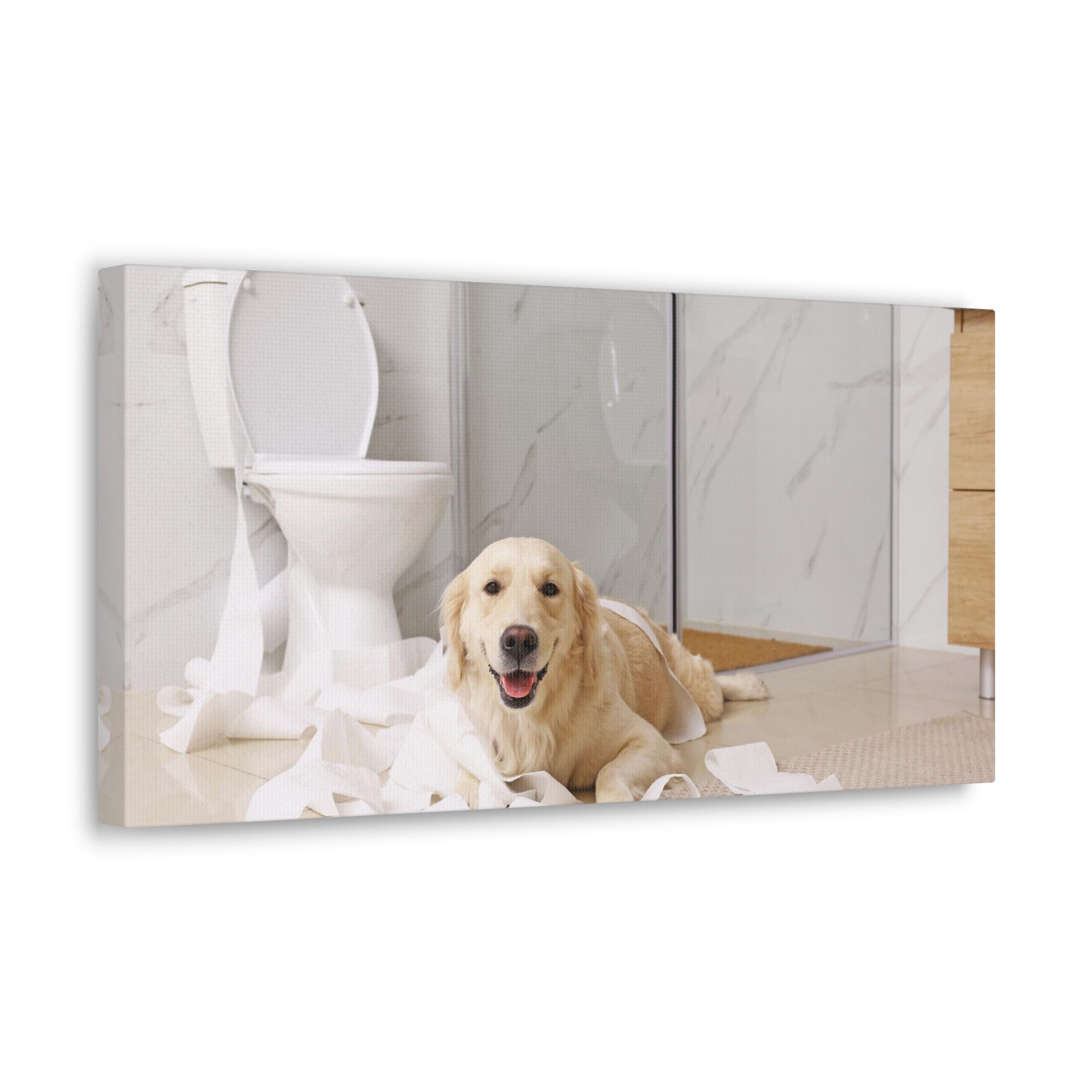 Cute Golden Labrador Retriever Playing On Toilet Funny Canvas Wall Art for Home Decor Ready-to-Hand-Express Your Love Gifts