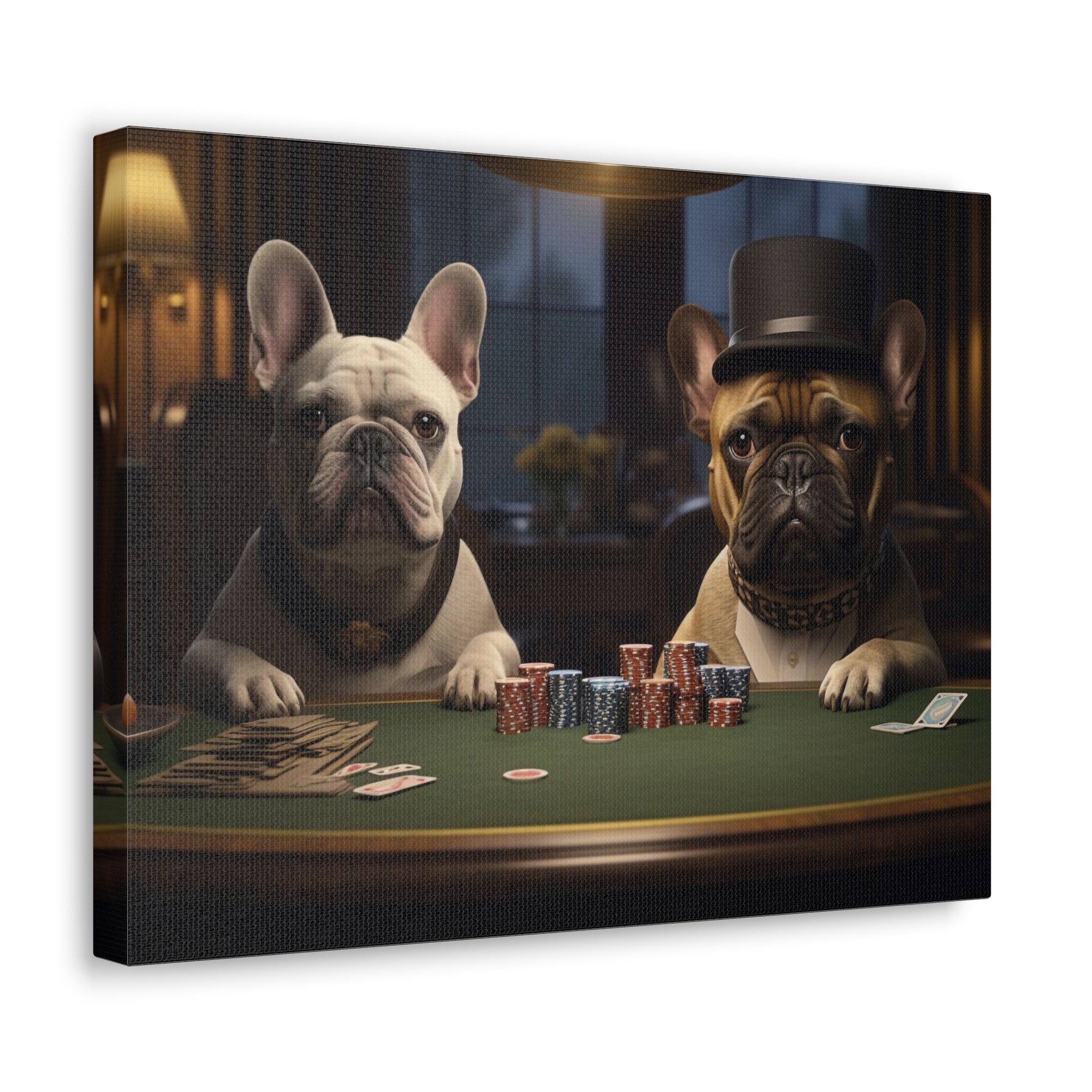 French Bulldogs Playing Poker Animals Playing Card Canvas Wall Art for Home Decor Ready-to-Hang-Express Your Love Gifts