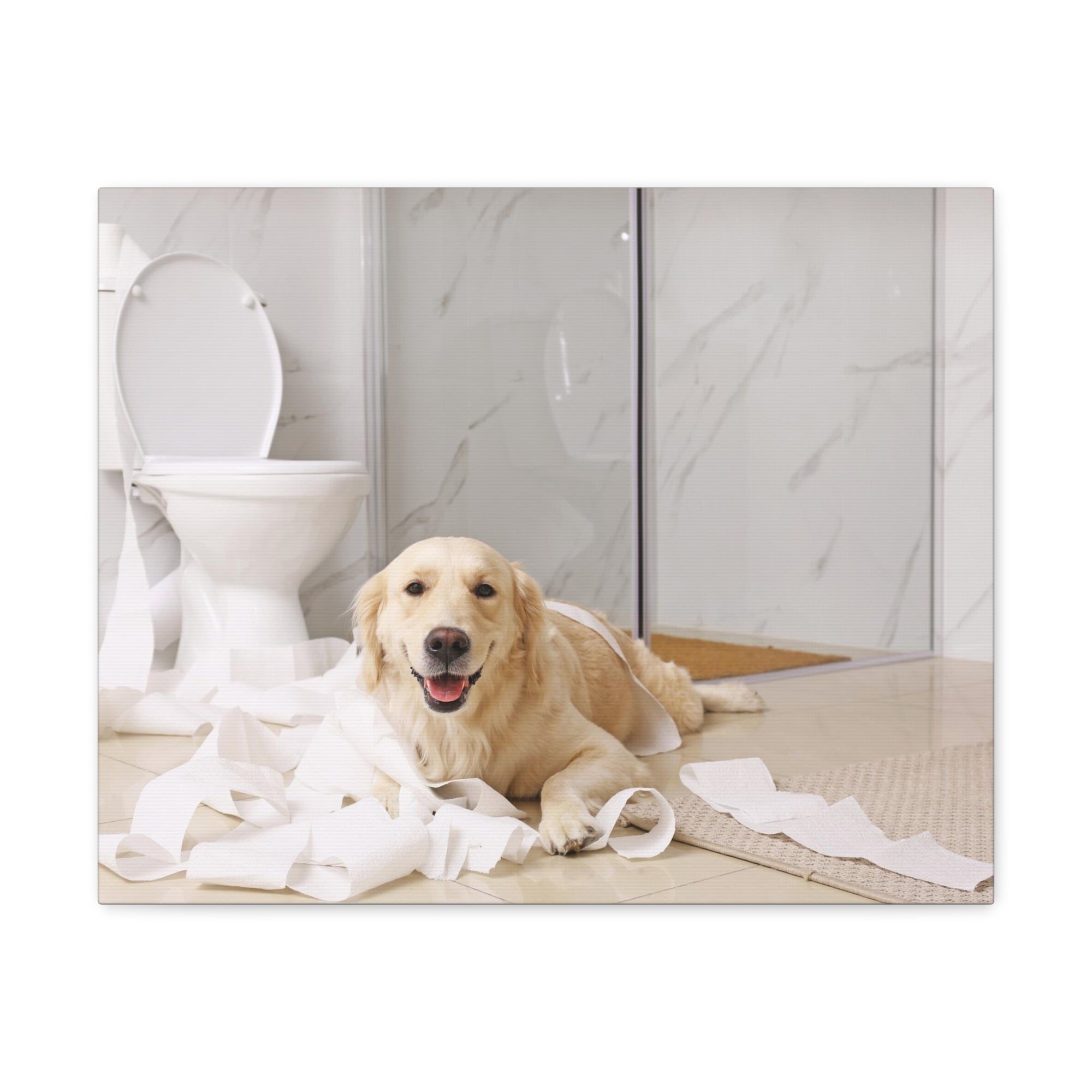 Cute Golden Labrador Retriever Playing On Toilet Funny Canvas Wall Art for Home Decor Ready-to-Hand-Express Your Love Gifts