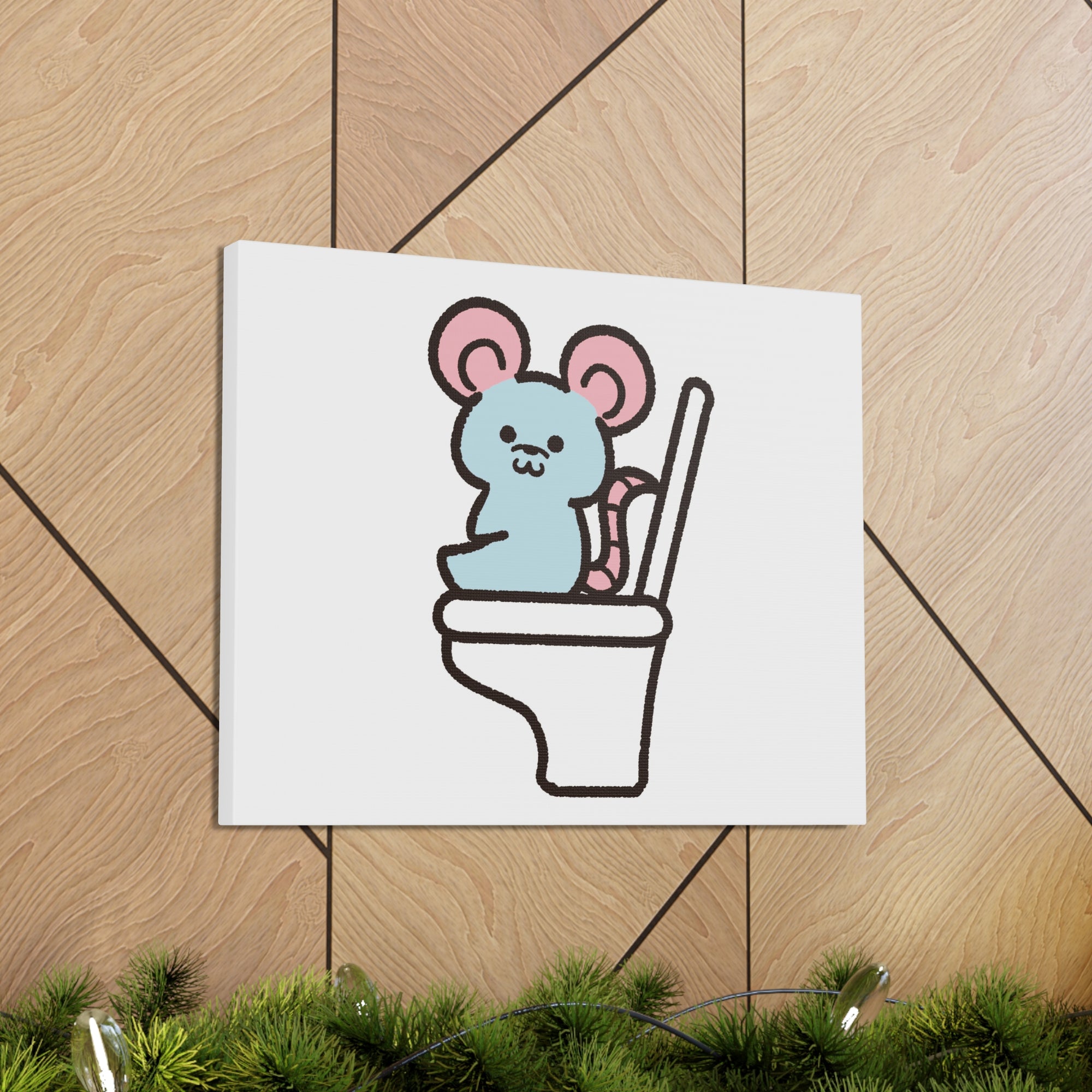 Cartoon Mouse Sitting On Toilet Funny Canvas Wall Art for Home Decor Ready-to-Hand-Express Your Love Gifts