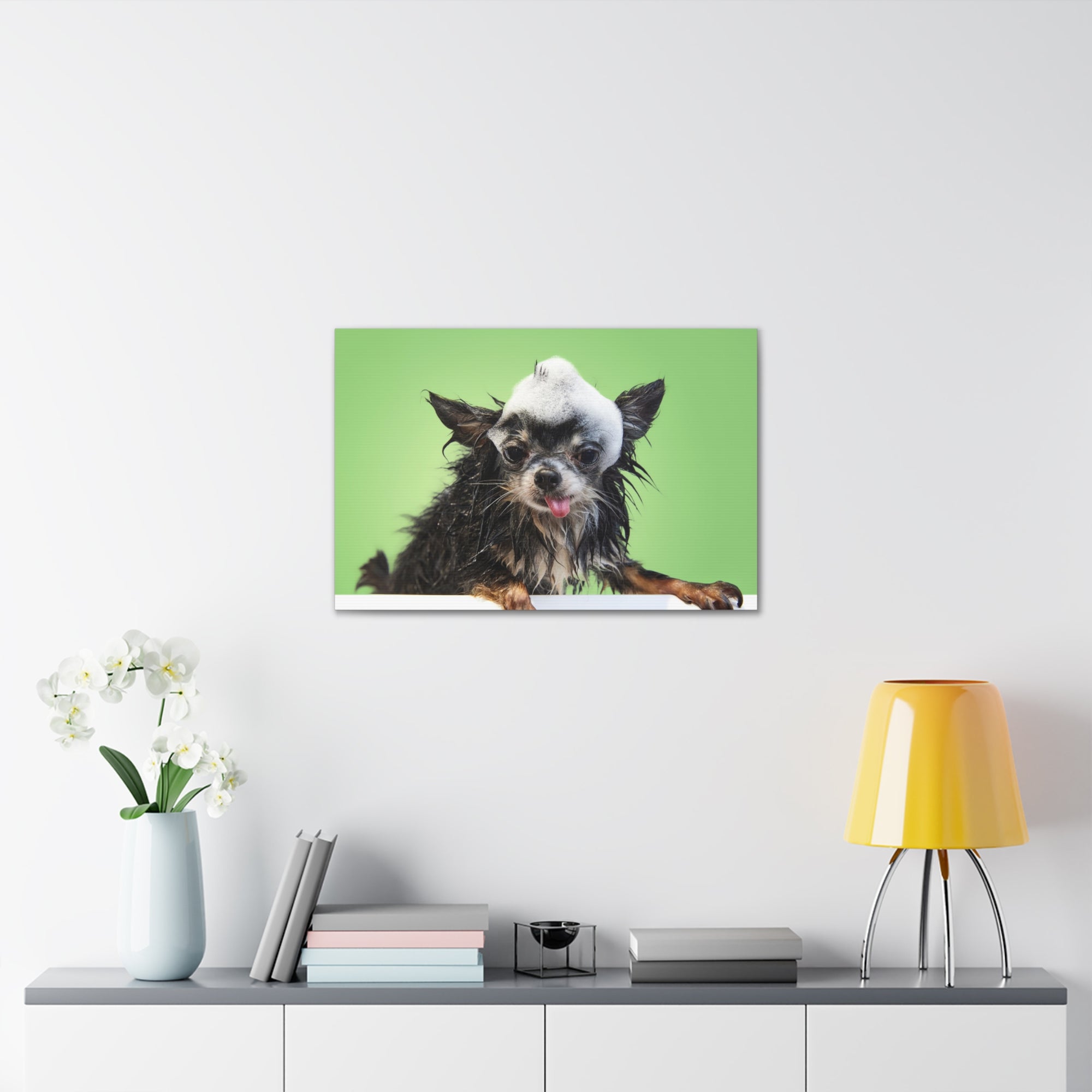 Funny Chihuahua Bath Canvas Wall Art for Home Decor Ready-to-Hang-Express Your Love Gifts