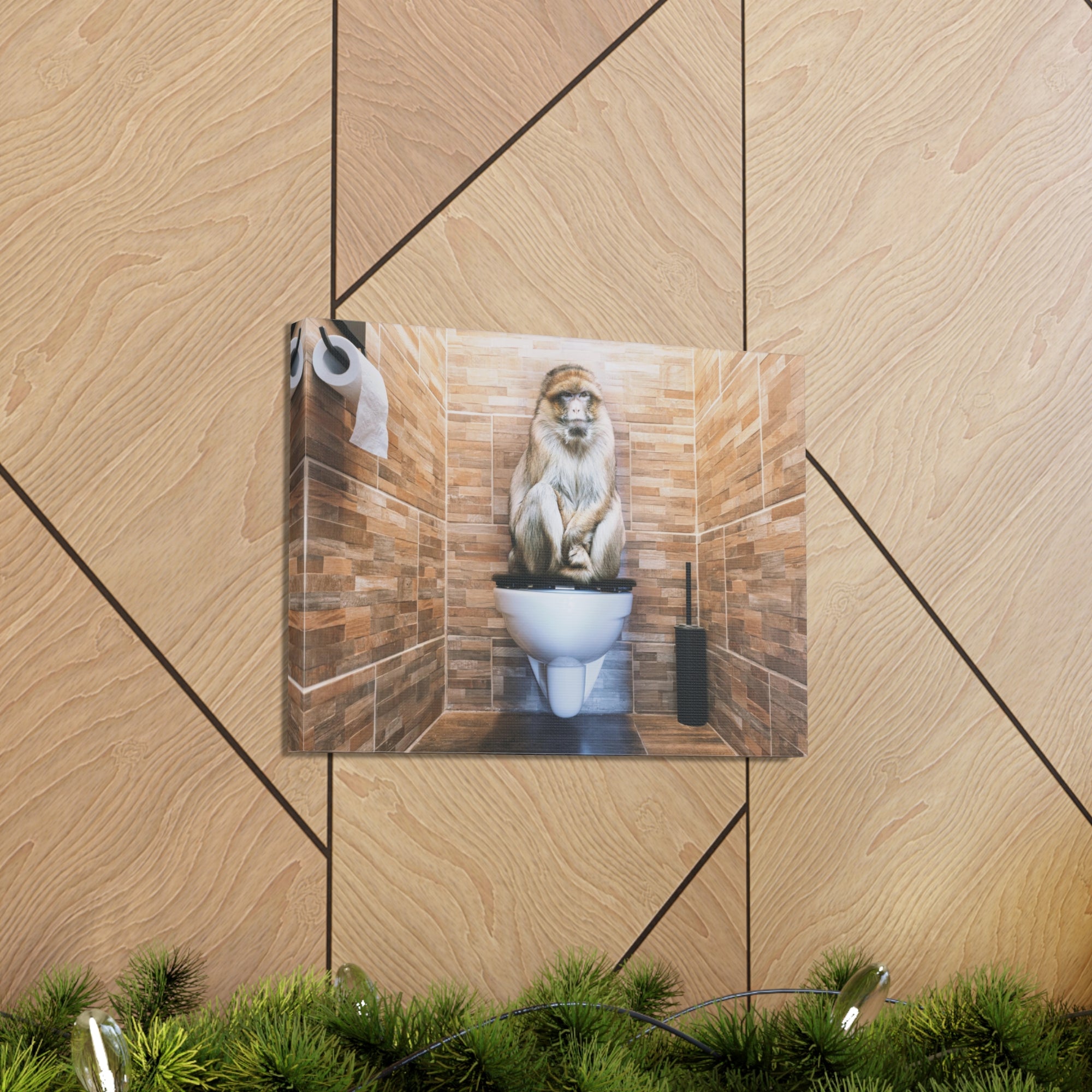 Macaque Ape Sitting On Toilet Funny Canvas Wall Art for Home Decor Ready-to-Hand-Express Your Love Gifts