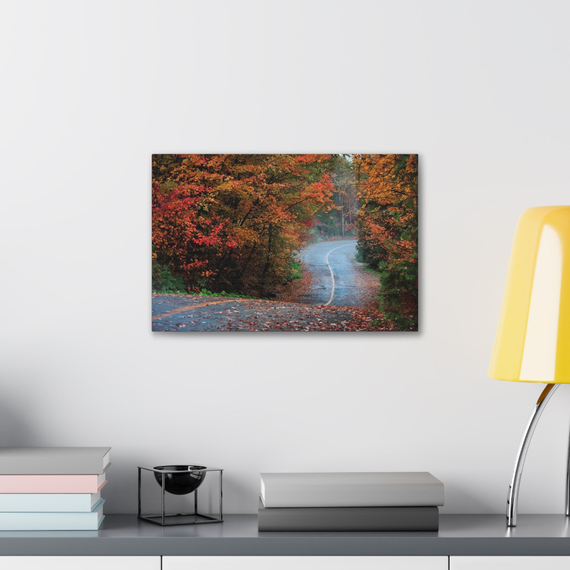 Autumn Forest Misty Path Nature Wilderness Photography Canvas Wall Art for Home Decor Ready-to-Hang-Express Your Love Gifts