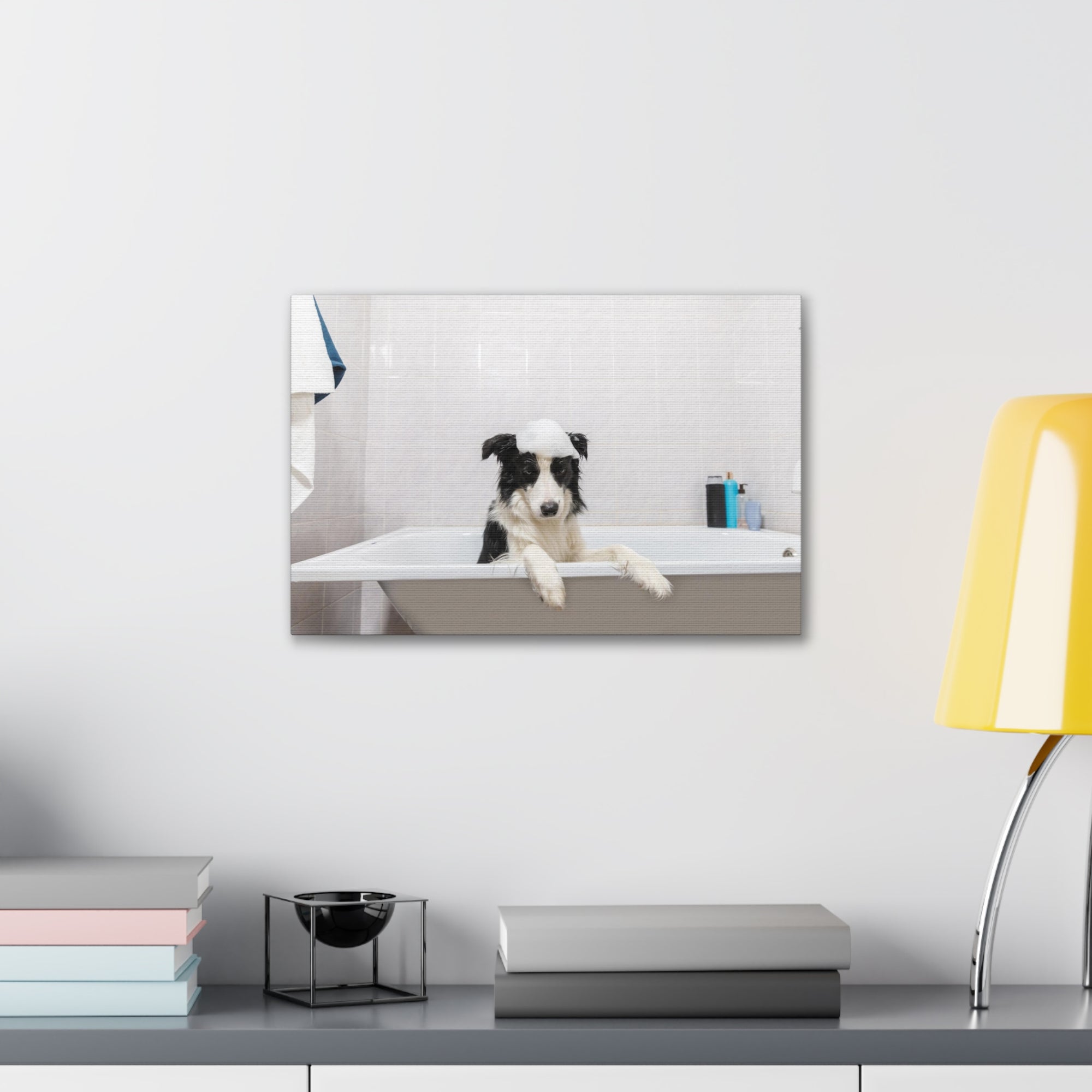 Funny Border Collie Bathee Canvas Wall Art for Home Decor Ready-to-Hang-Express Your Love Gifts