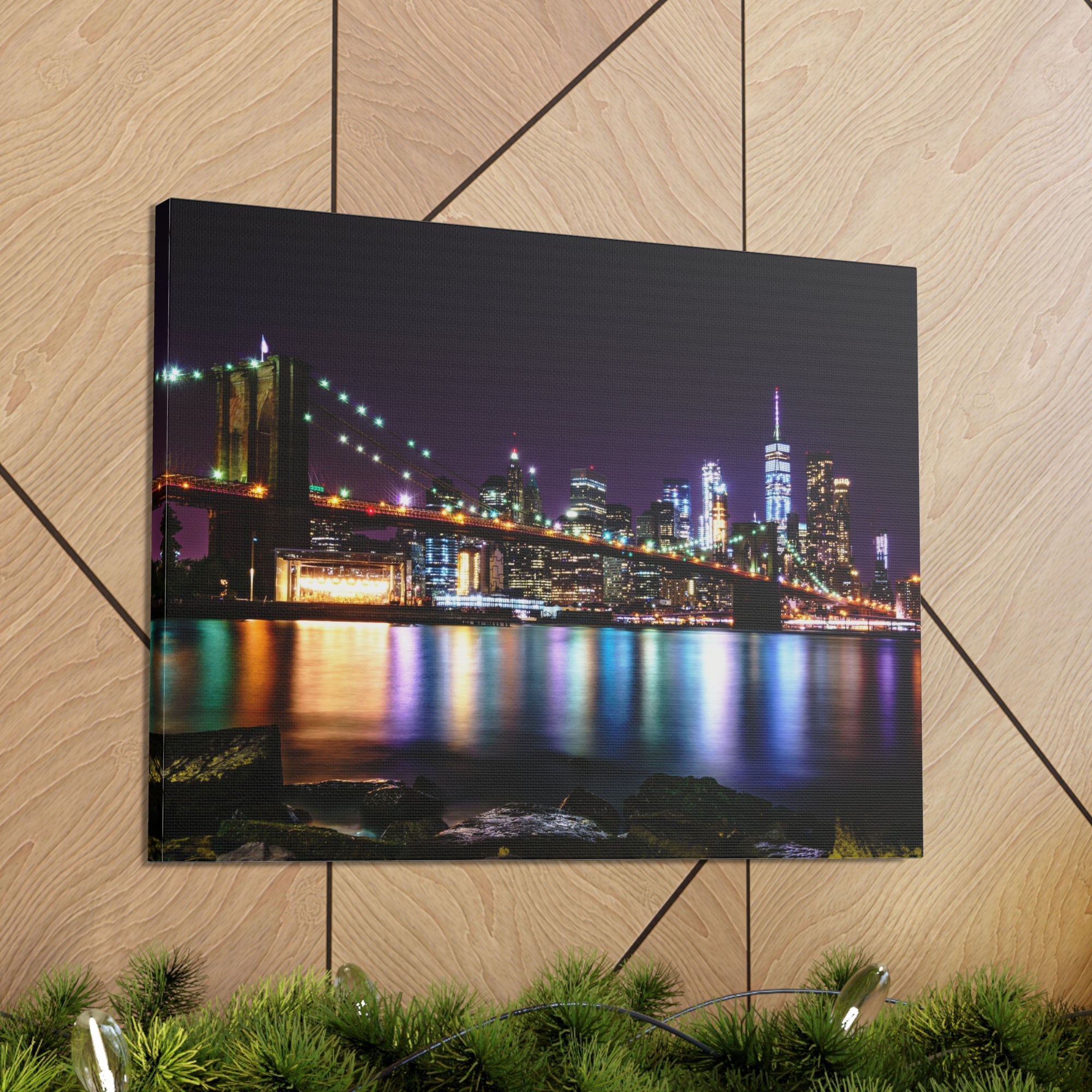 Brooklyn Night Skyline Canvas Artwork High-Quality Breathtaking Stunning Cityscape for Home Decor Ready to Hang-Express Your Love Gifts