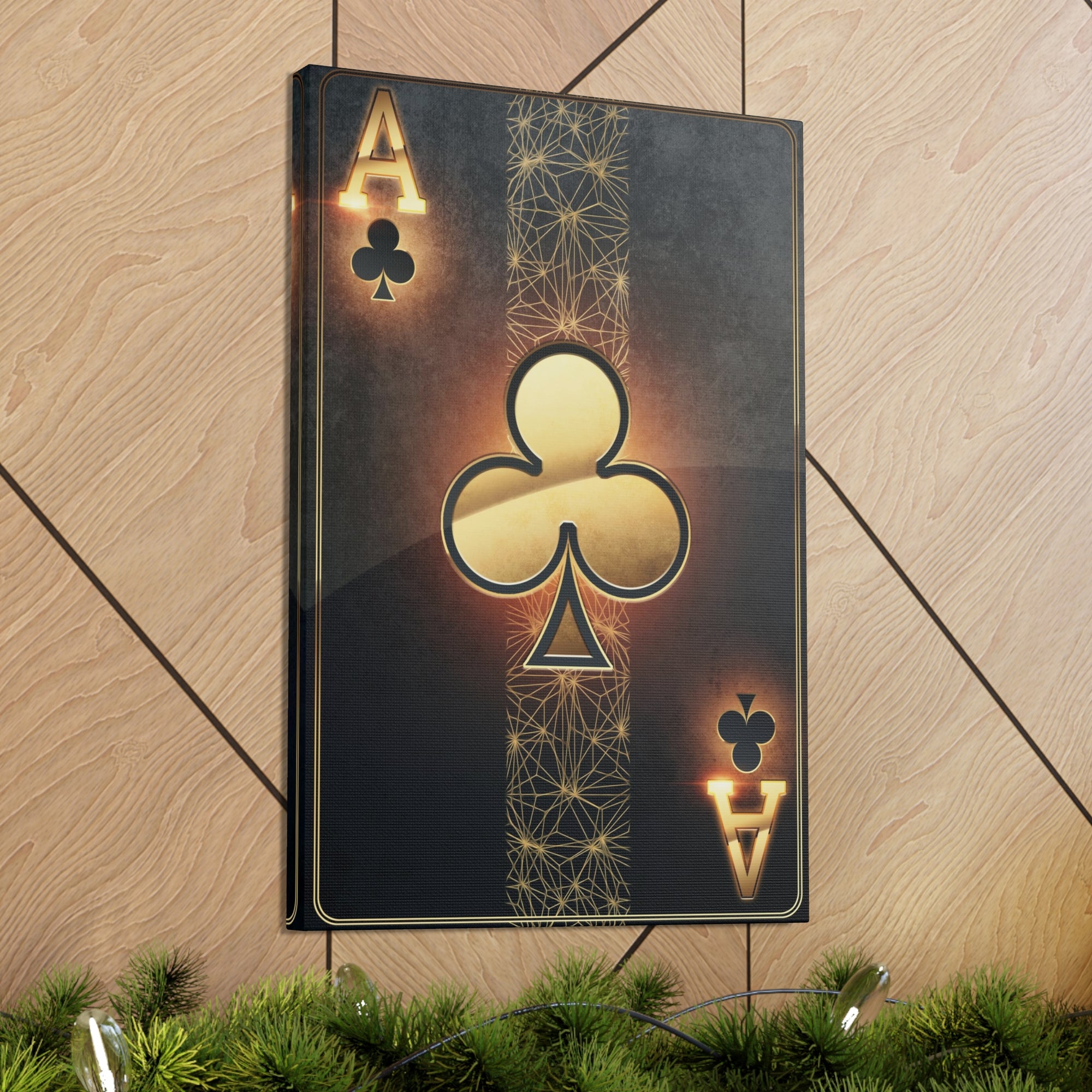 Black And Golden Ace Of Clubs Poker Playing Card Canvas Wall Art for Home Decor Ready-to-Hang-Express Your Love Gifts