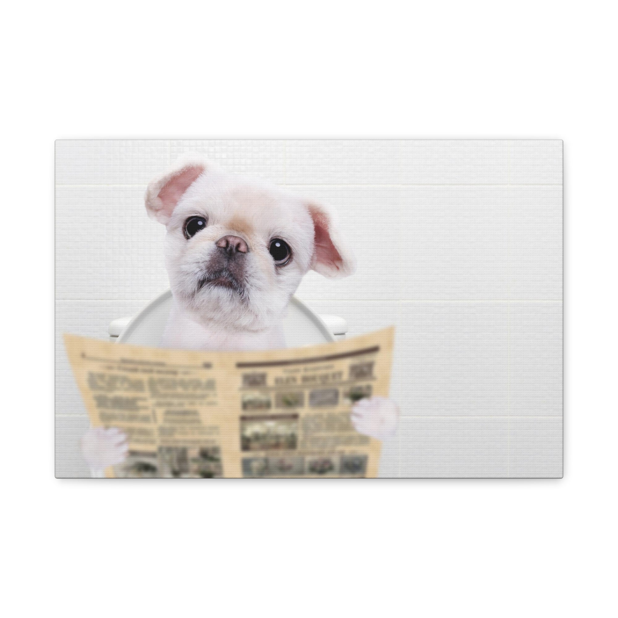 Cute Dog Reading Newspaper On Toilet Funny Canvas Wall Art for Home Decor Ready-to-Hand-Express Your Love Gifts