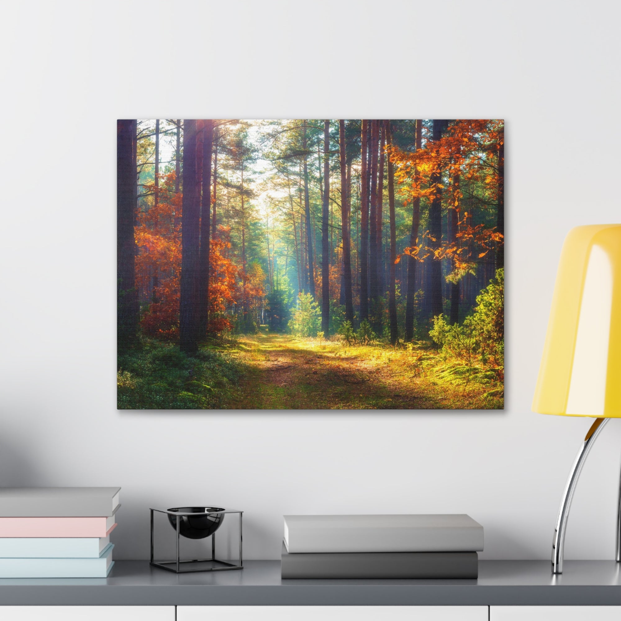 Autumn Fall Leaf Forest Nature Wilderness Photography Canvas Wall Art for Home Decor Ready-to-Hang-Express Your Love Gifts