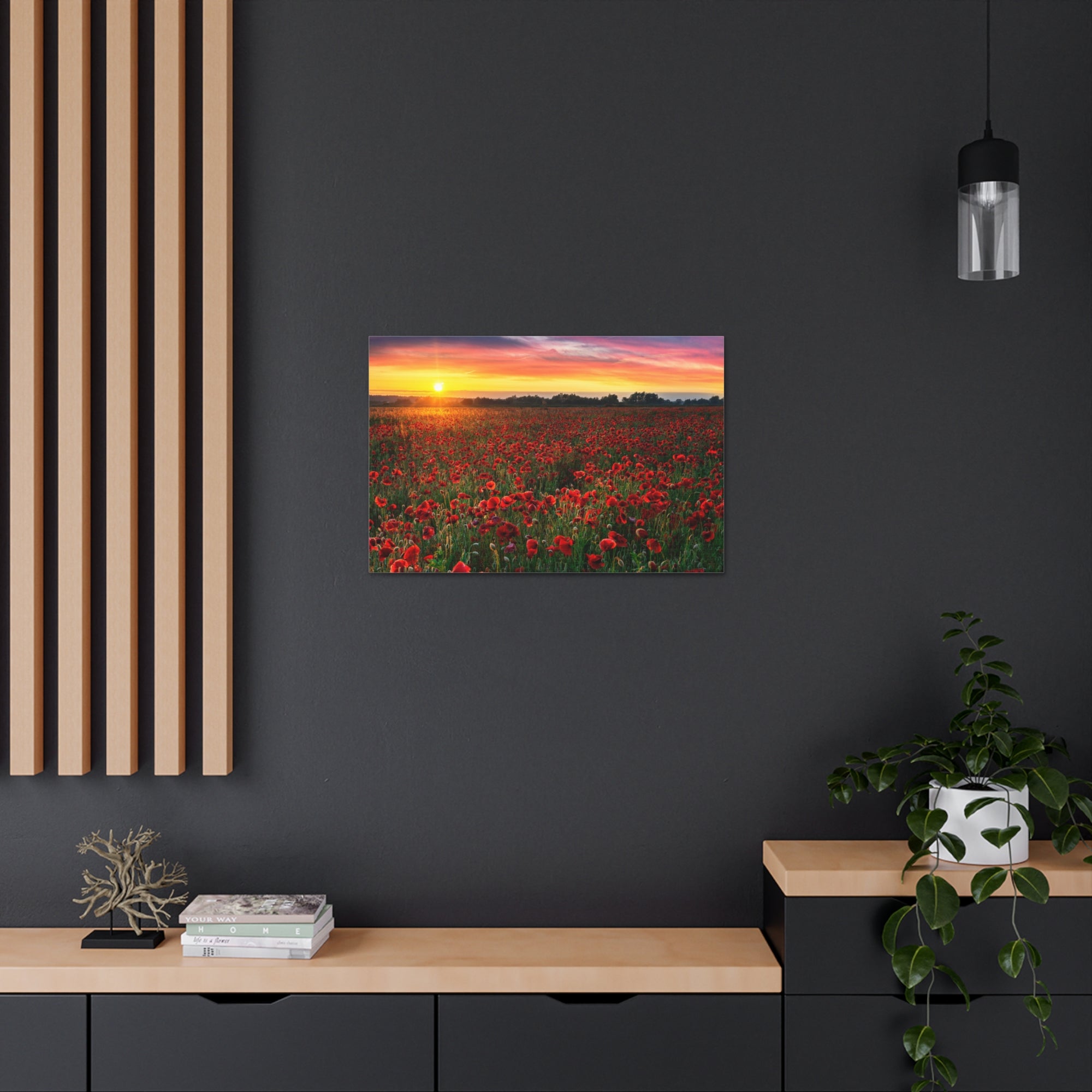 Beautiful Poppy Field During Sunrise Flower Canvas Wall Art for Home Decor Ready-to-Hang-Express Your Love Gifts